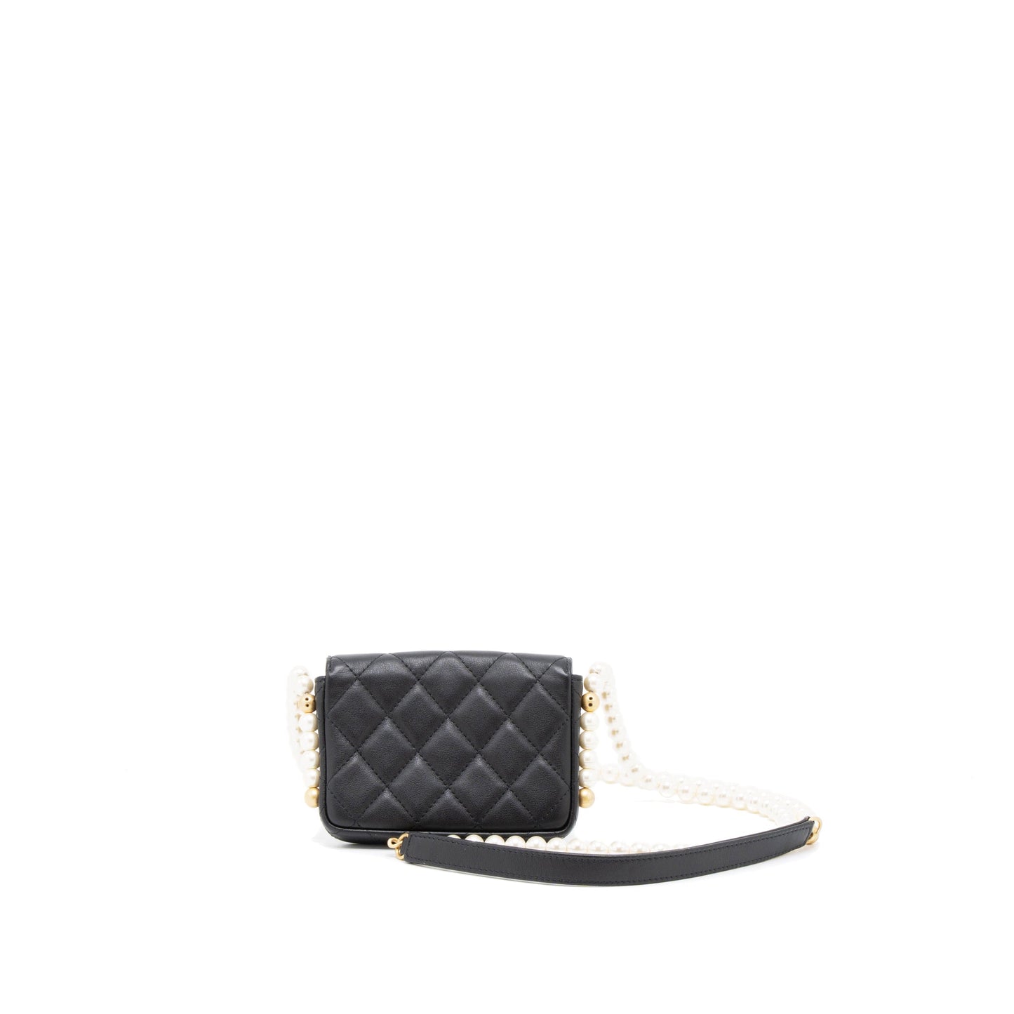 Chanel Pearl Flap Lambskin Brushed GHW Black Shoulder Bag