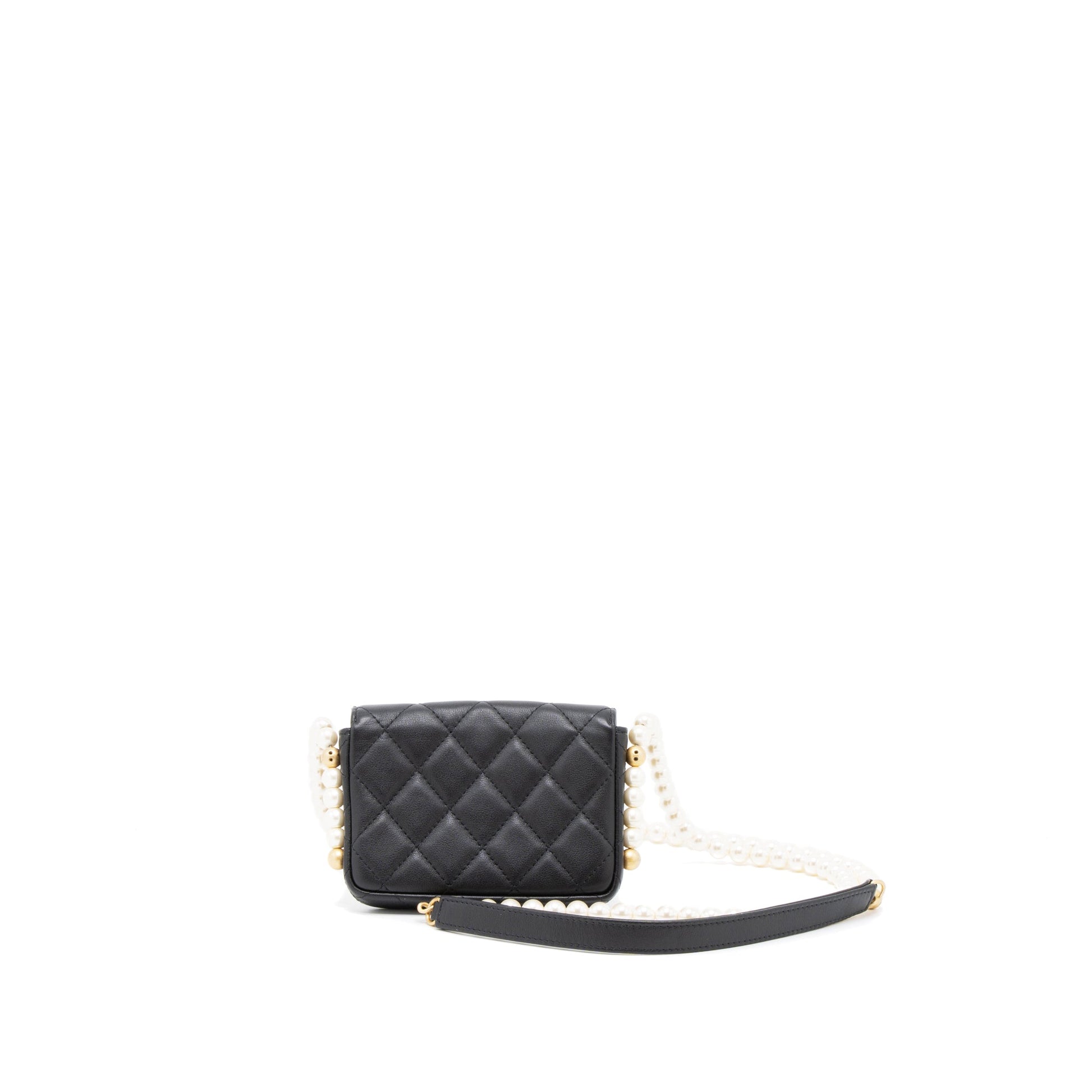 Chanel Pearl Flap Lambskin Brushed GHW Black Shoulder Bag