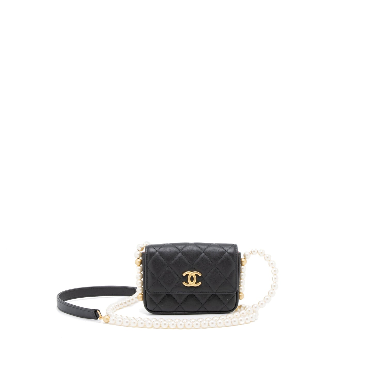 Chanel Pearl Flap Lambskin Brushed GHW Black Shoulder Bag