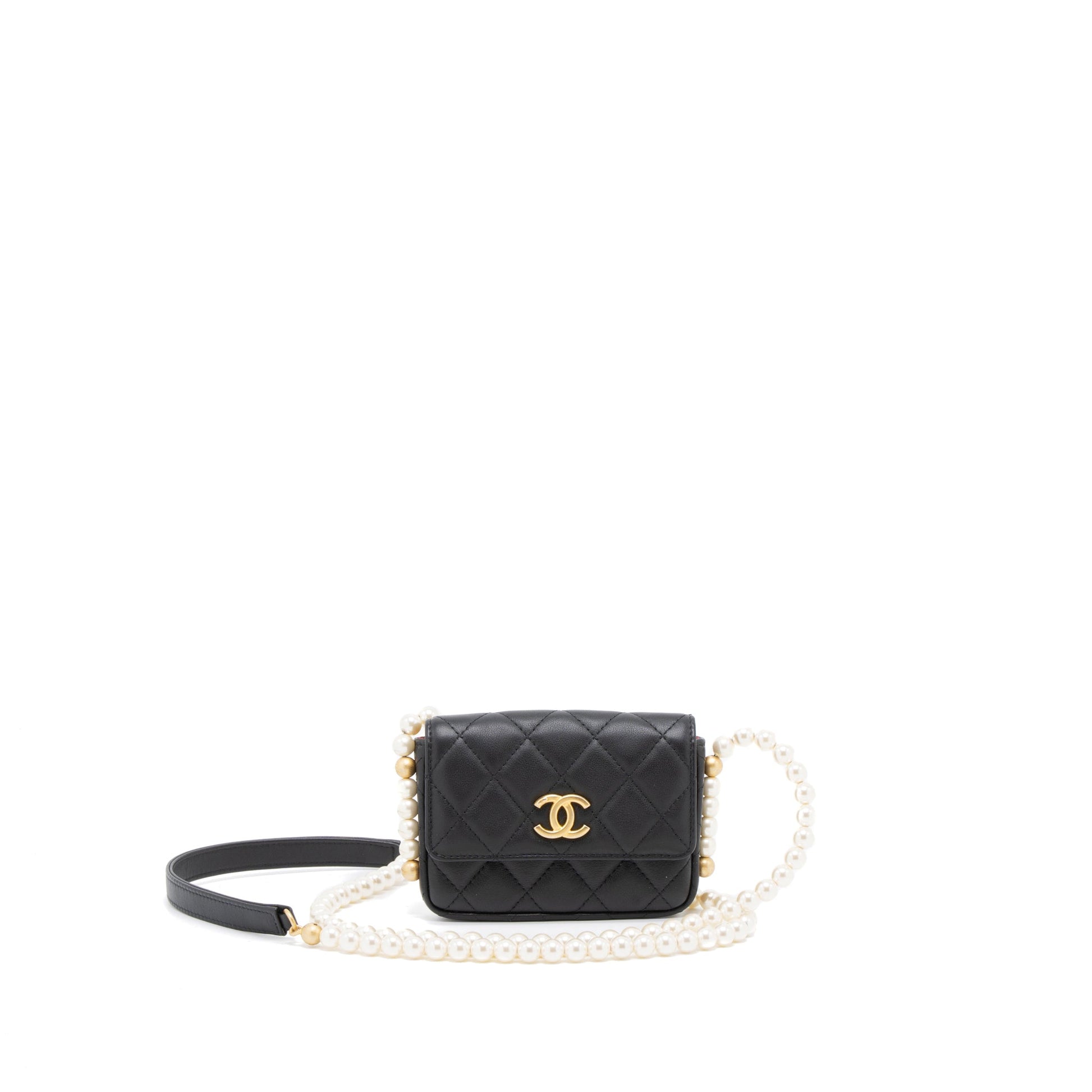 Chanel Pearl Flap Lambskin Brushed GHW Black Shoulder Bag