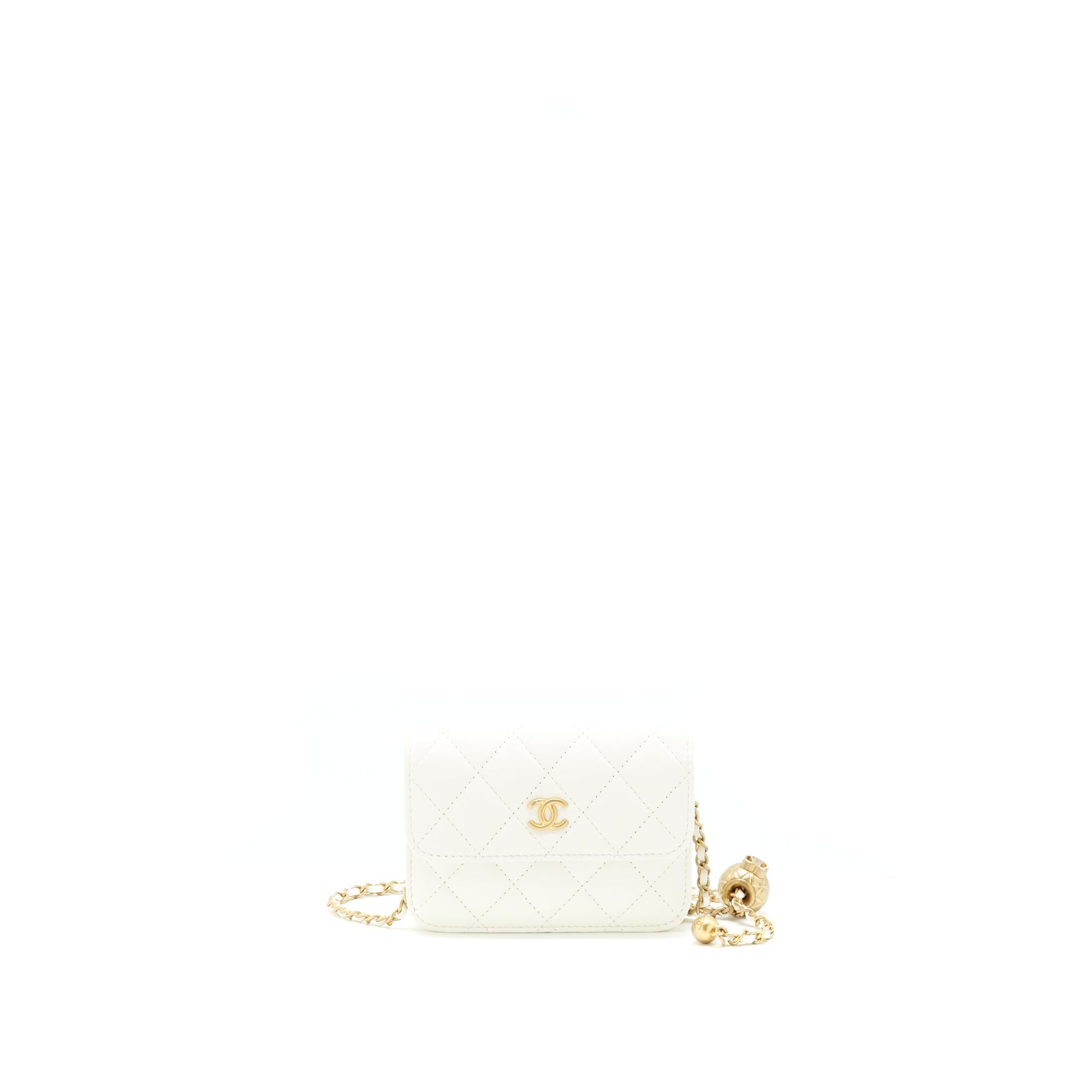Chanel Pearl Crush Flap Belt Lambskin GHW White