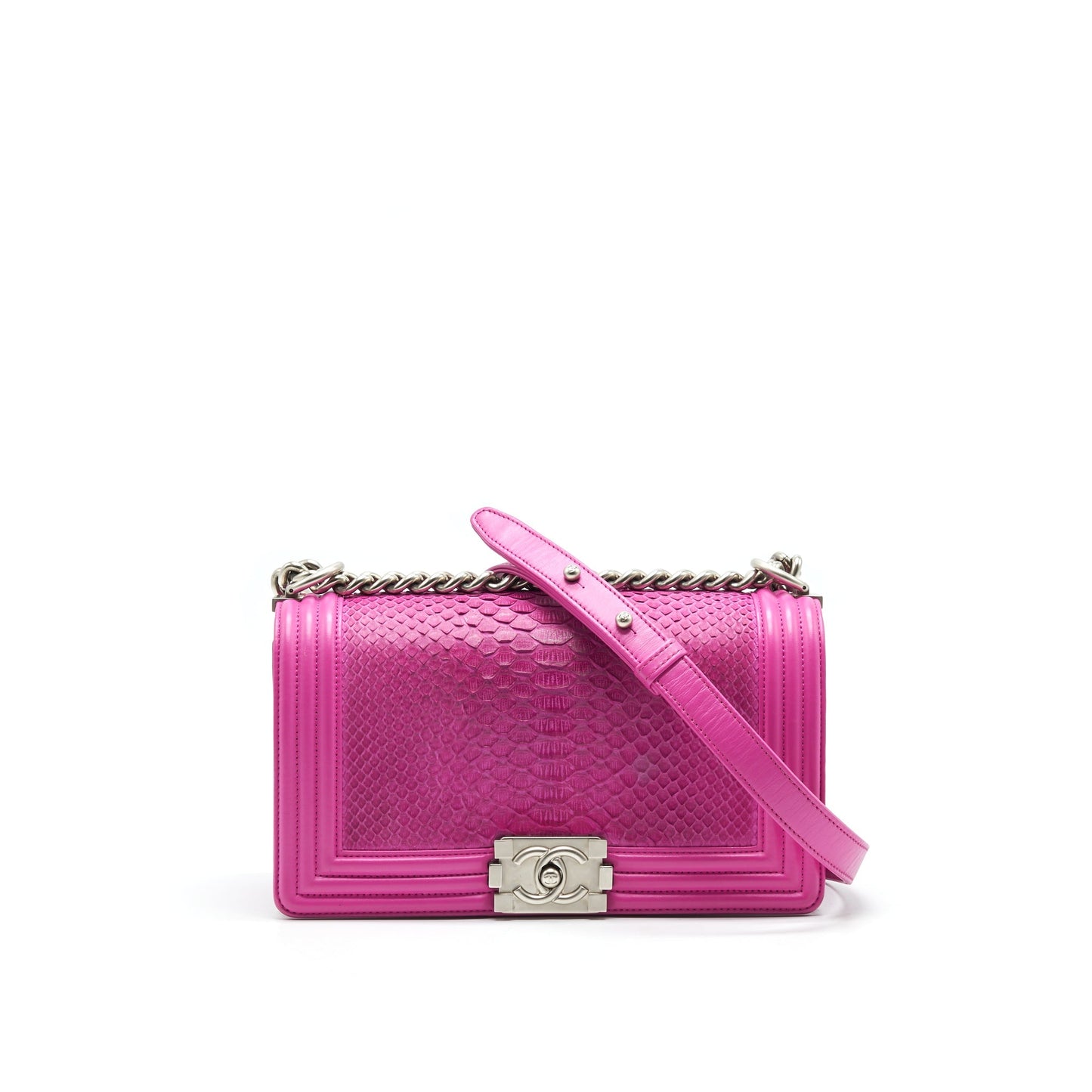 Chanel Le Boy Flap Python Brushed SHW Pink Leather Shoulder Bag