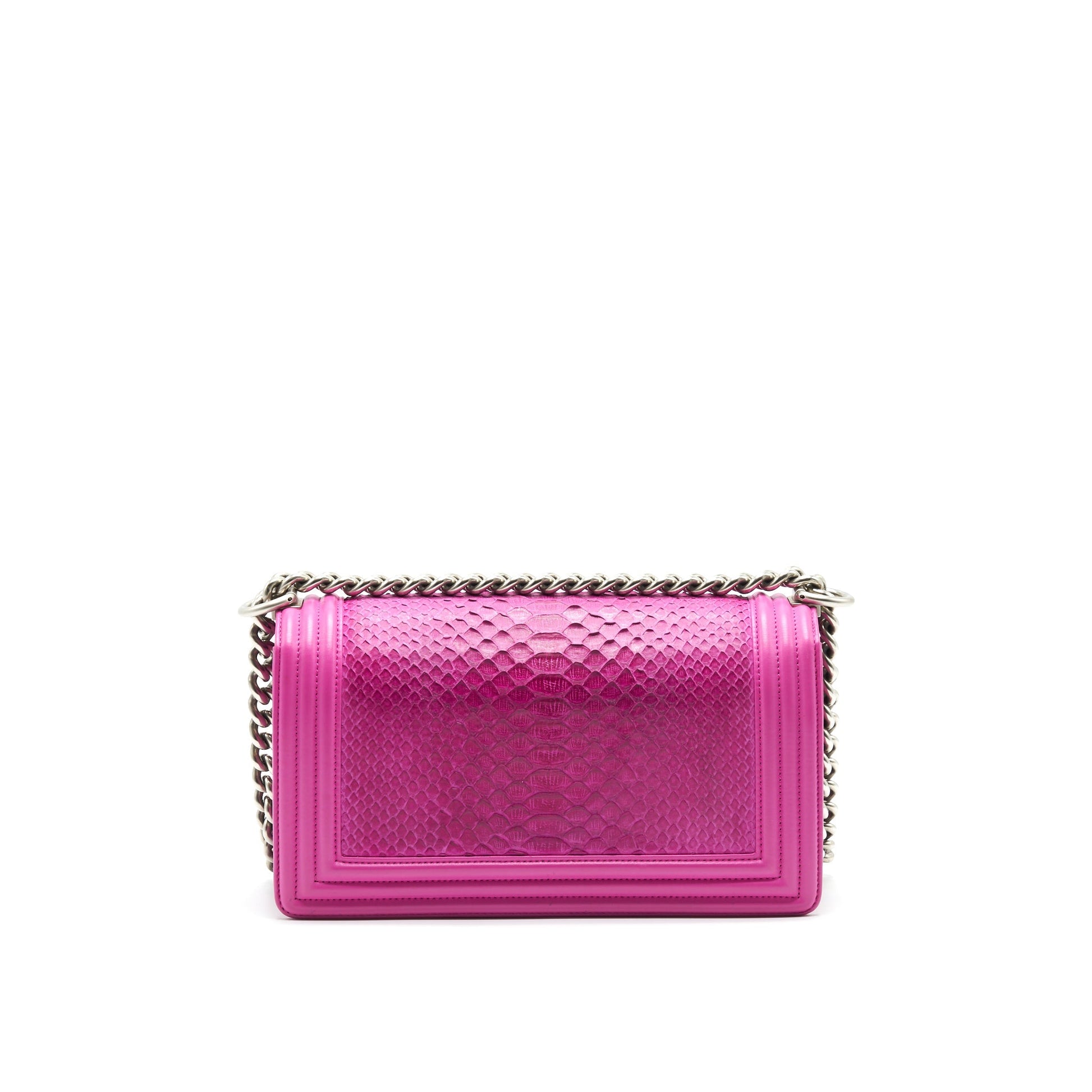 Chanel Le Boy Flap Python Brushed SHW Pink Leather Shoulder Bag