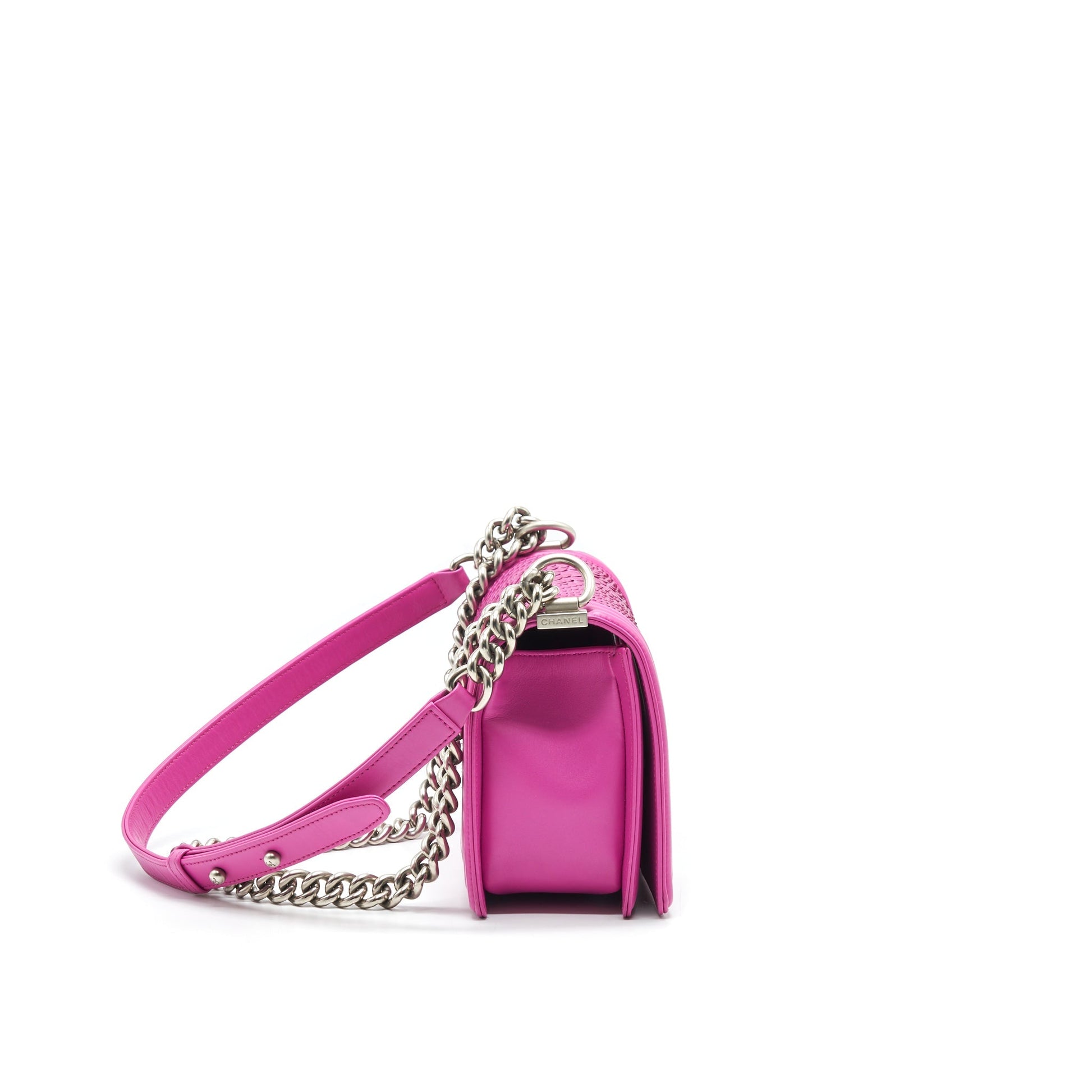 Chanel Le Boy Flap Python Brushed SHW Pink Leather Shoulder Bag