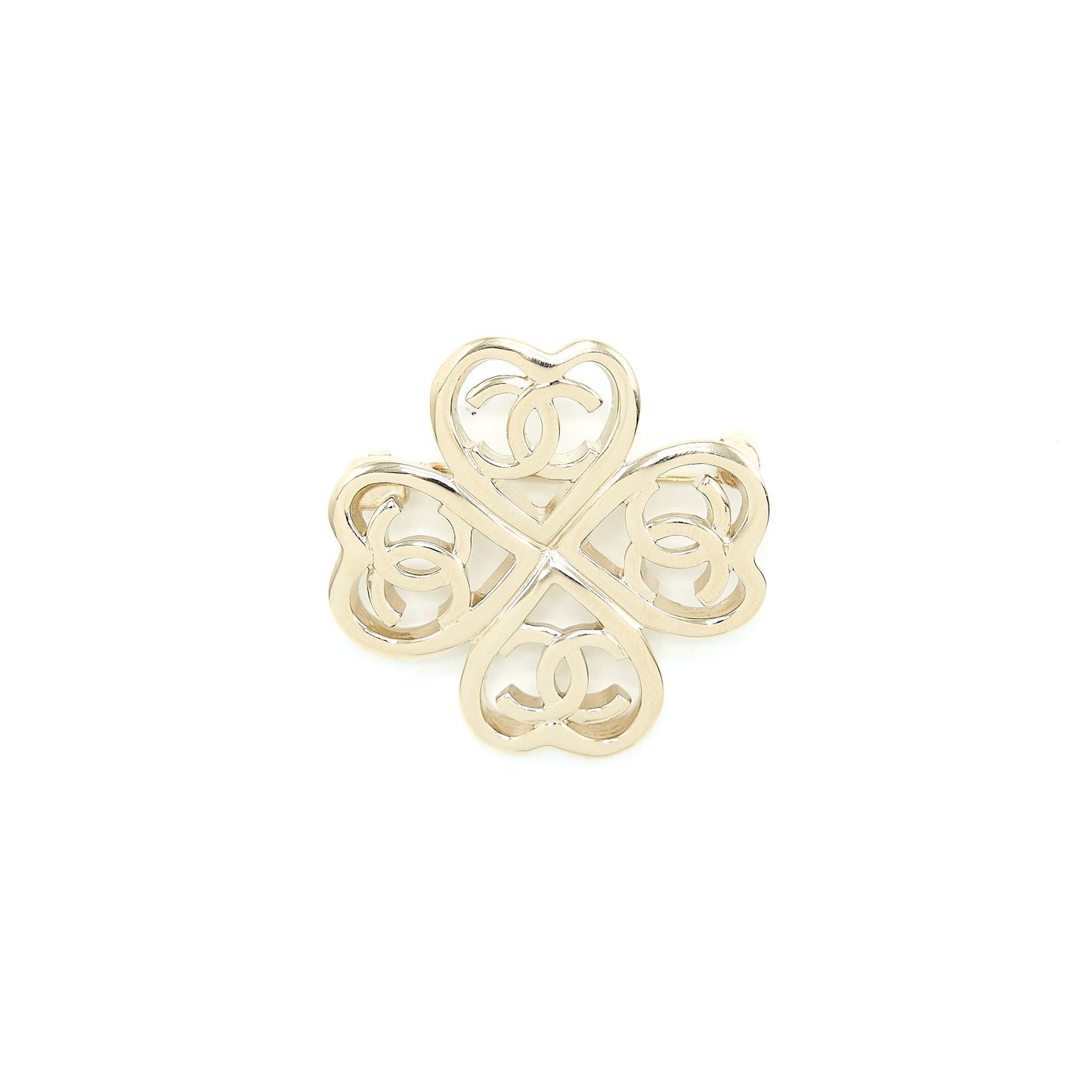 Chanel CC Logo Heart Clover Brooch Light Gold Handbag