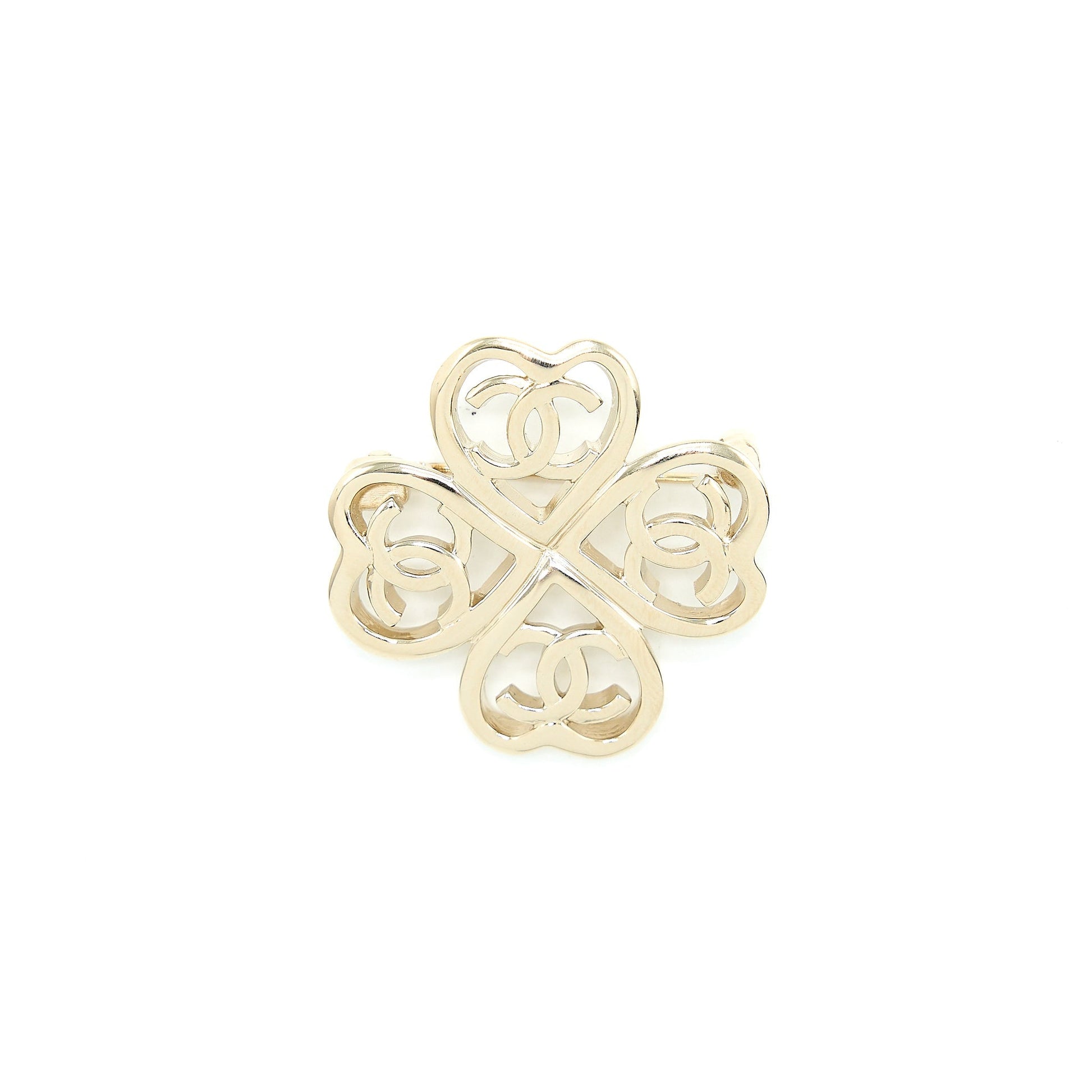 Chanel CC Logo Heart Clover Brooch Light Gold Handbag