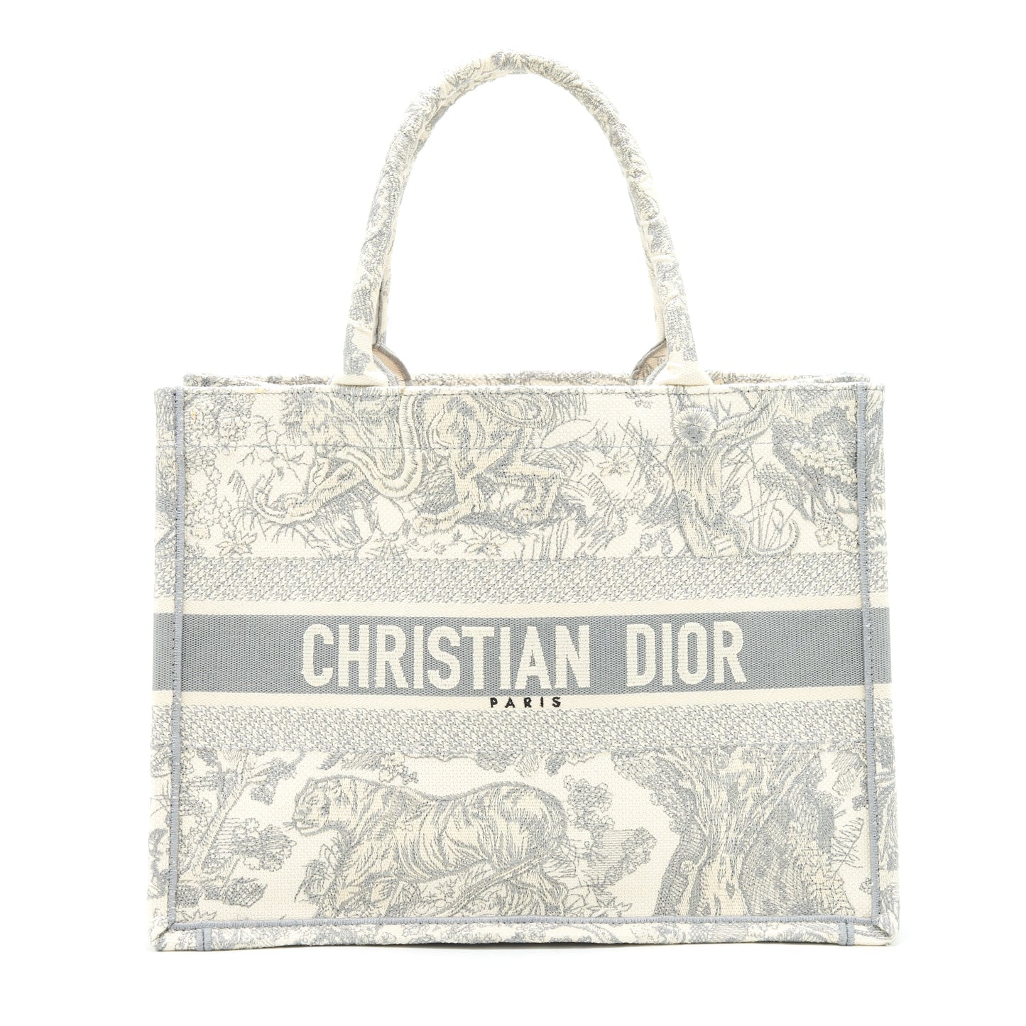 Dior Book Tote Toile De Jouy Embroidery Grey Small Tote Bag