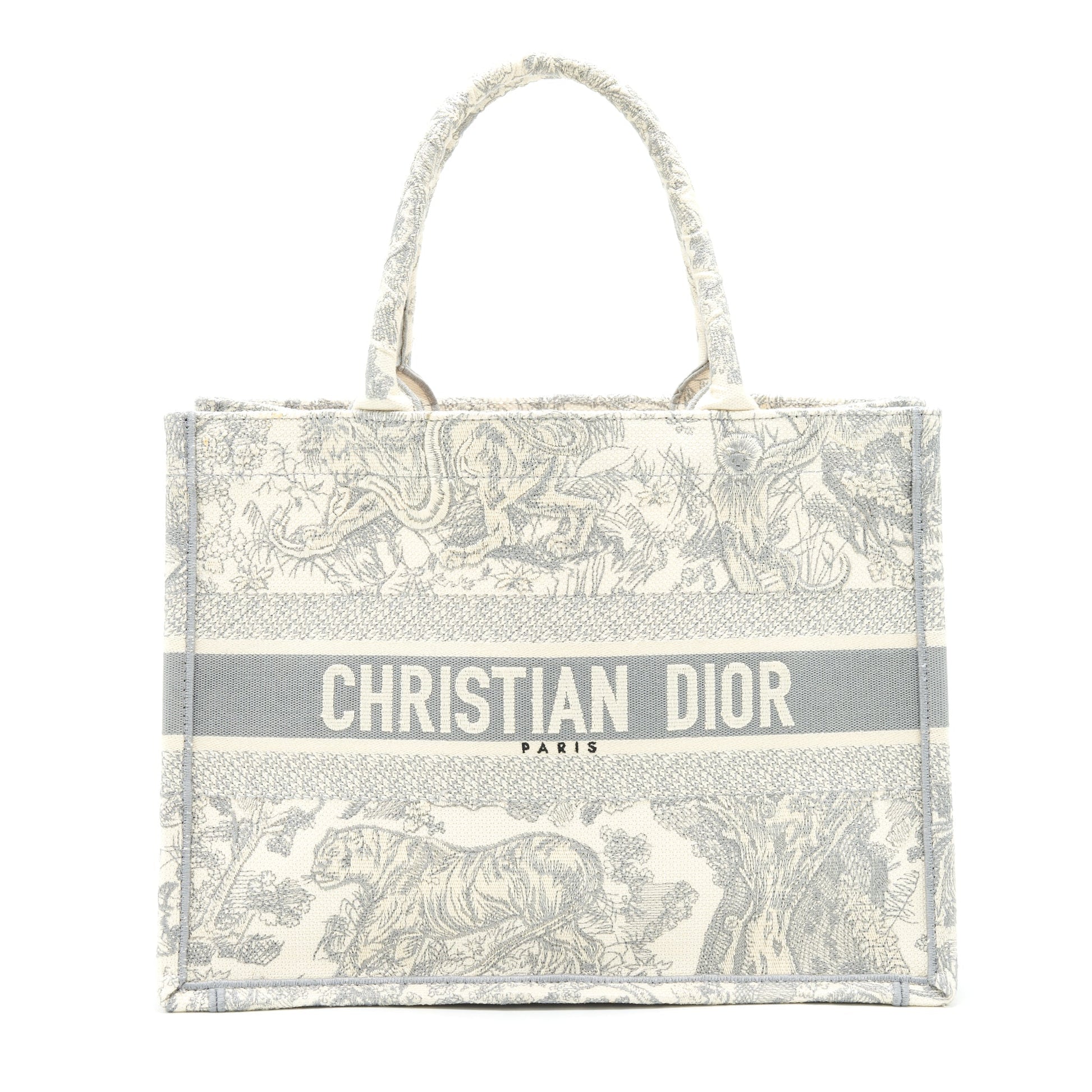 Dior Book Tote Toile De Jouy Embroidery Grey Small Tote Bag