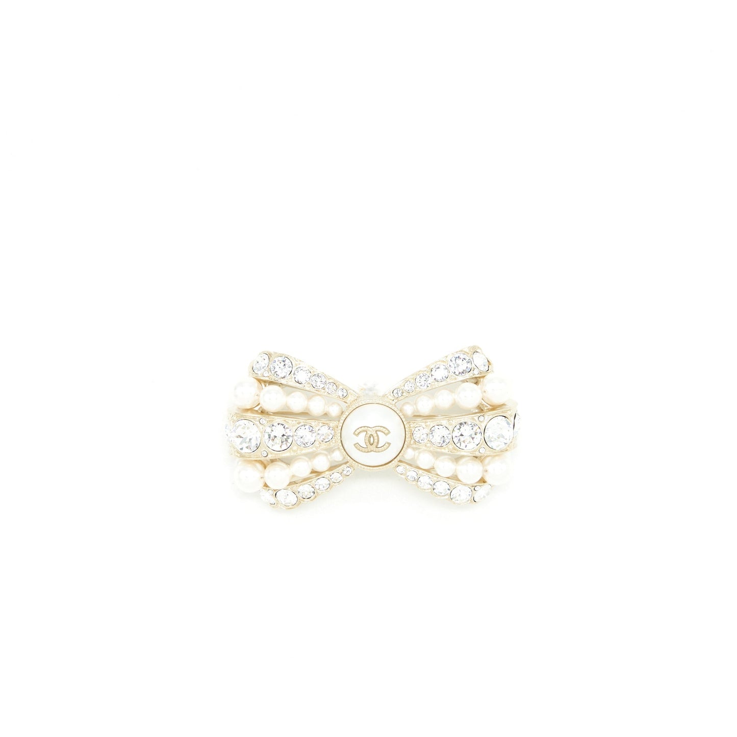 Chanel Bow Brooch Pearls Crystals LGHW Handbag