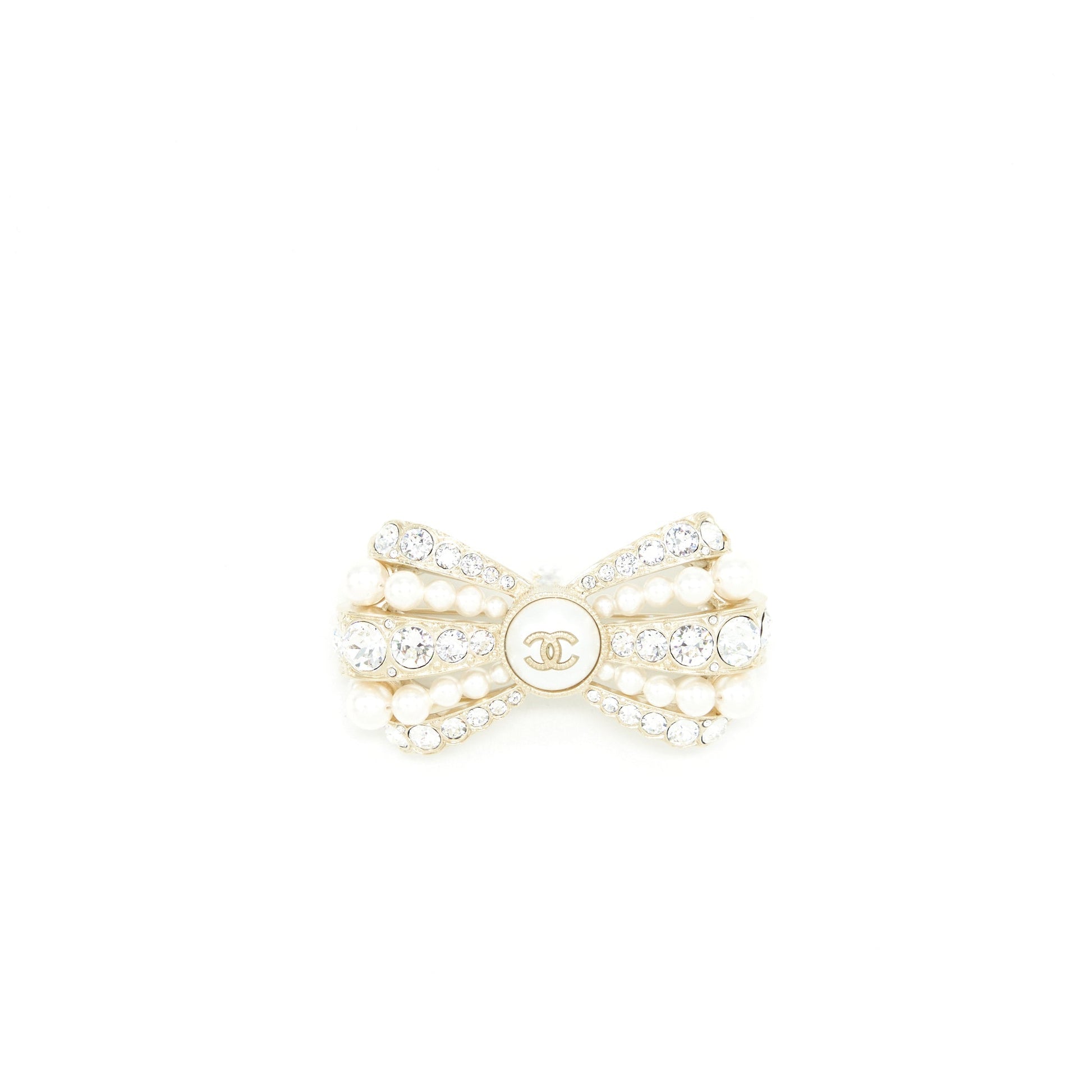 Chanel Bow Brooch Pearls Crystals LGHW Handbag