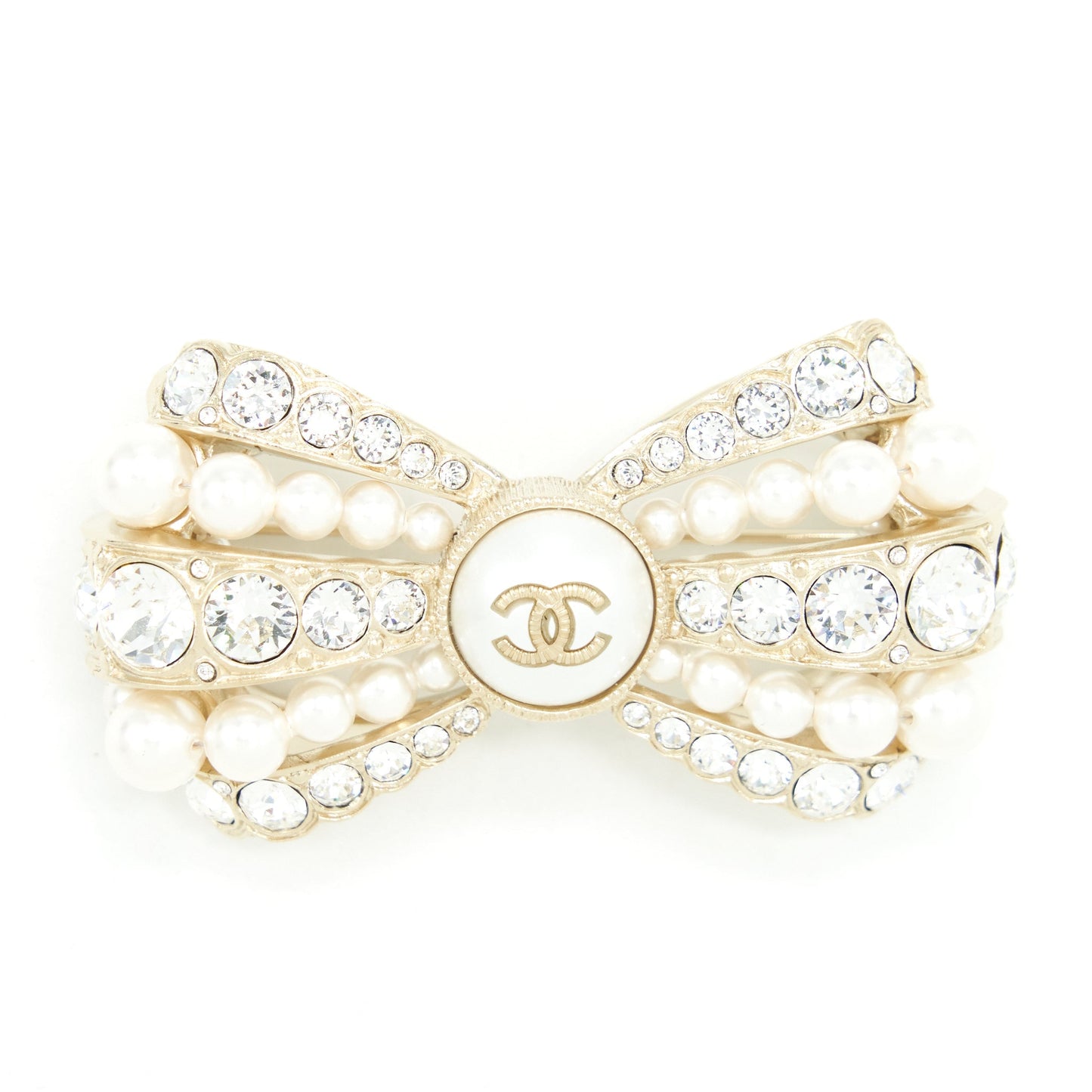 Chanel Bow Brooch Pearls Crystals LGHW Handbag
