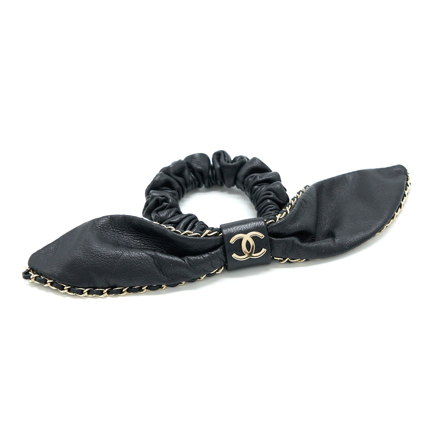 Chanel Hair Bow Tie Lambskin Light Tone Black Gold Handbag