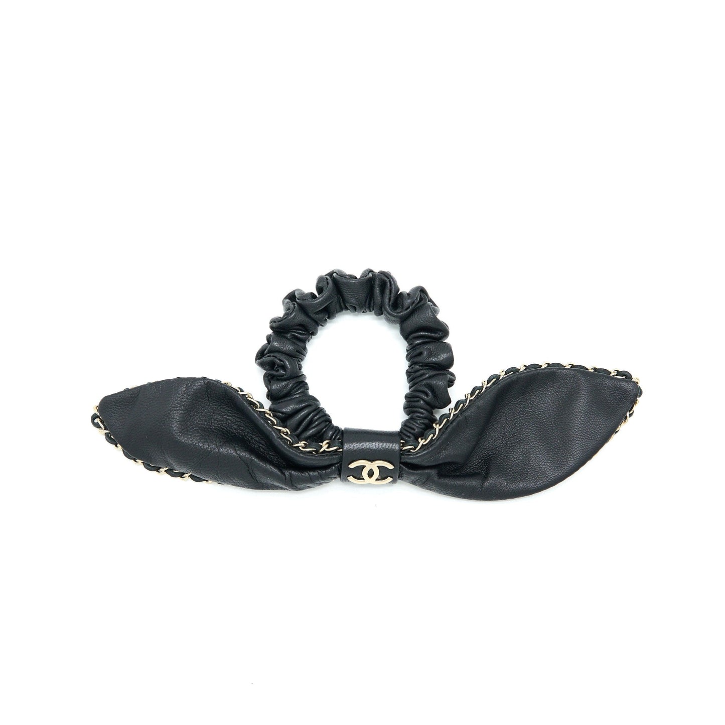 Chanel Hair Bow Tie Lambskin Light Tone Black Gold Handbag