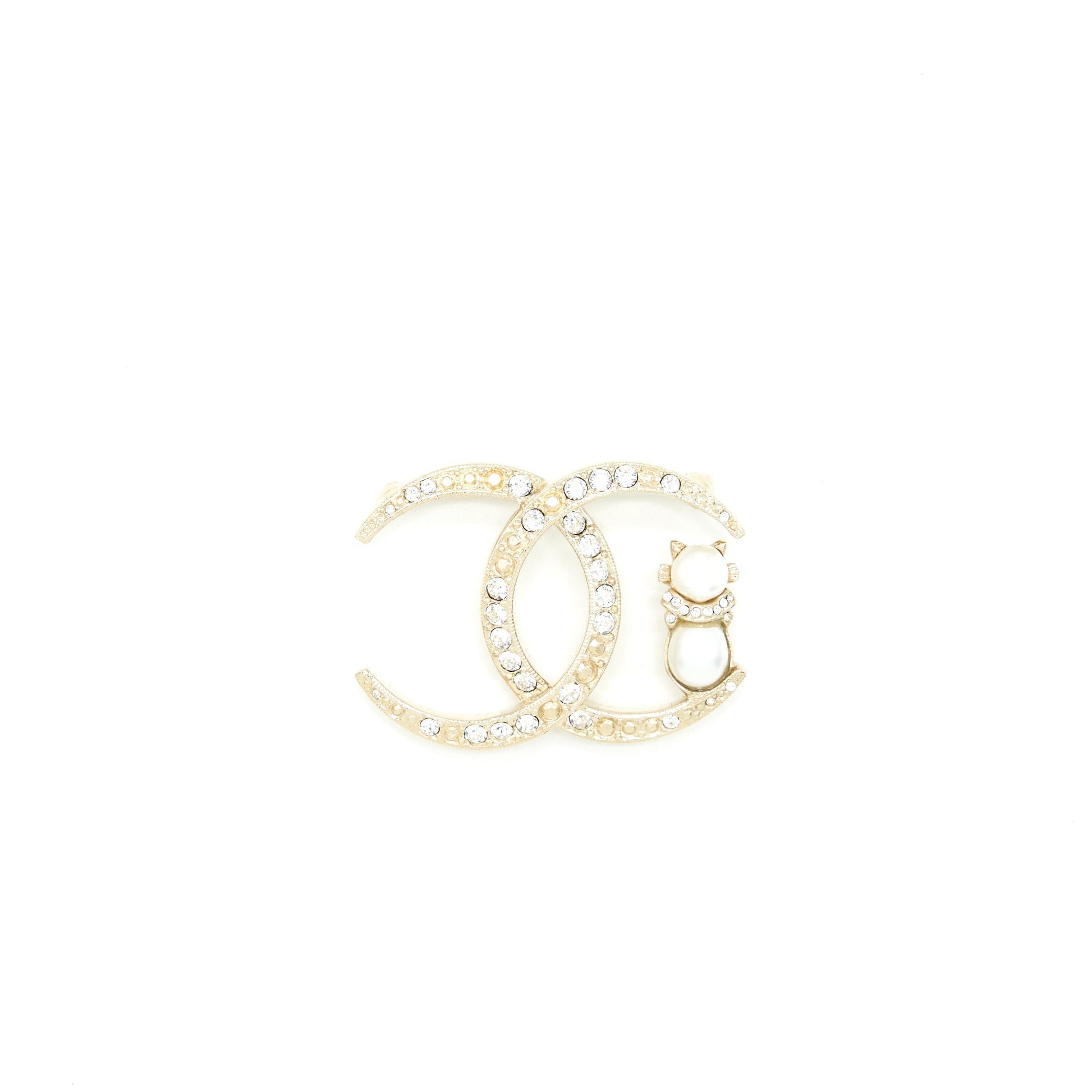 Chanel CC Logo Brooch Pearl Cat Crystals Handbag