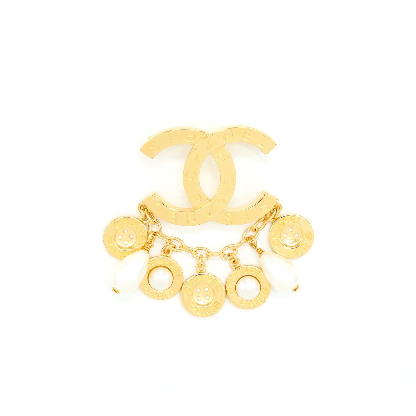 Chanel 20A Seasonal CC Logo Pearls Button Gold Handbag