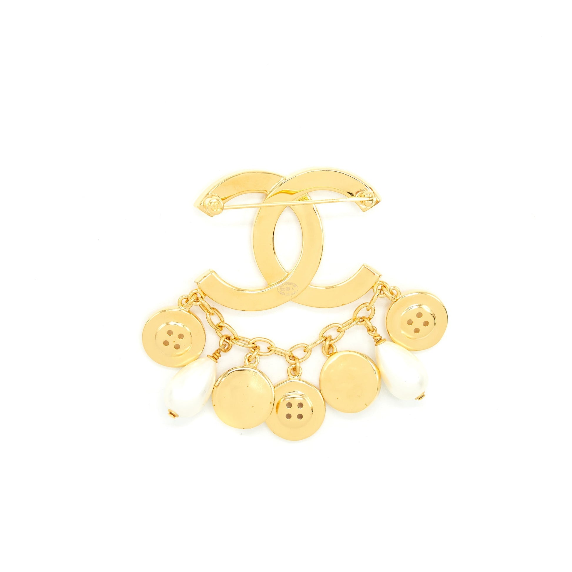 Chanel 20A Seasonal CC Logo Pearls Button Gold Handbag