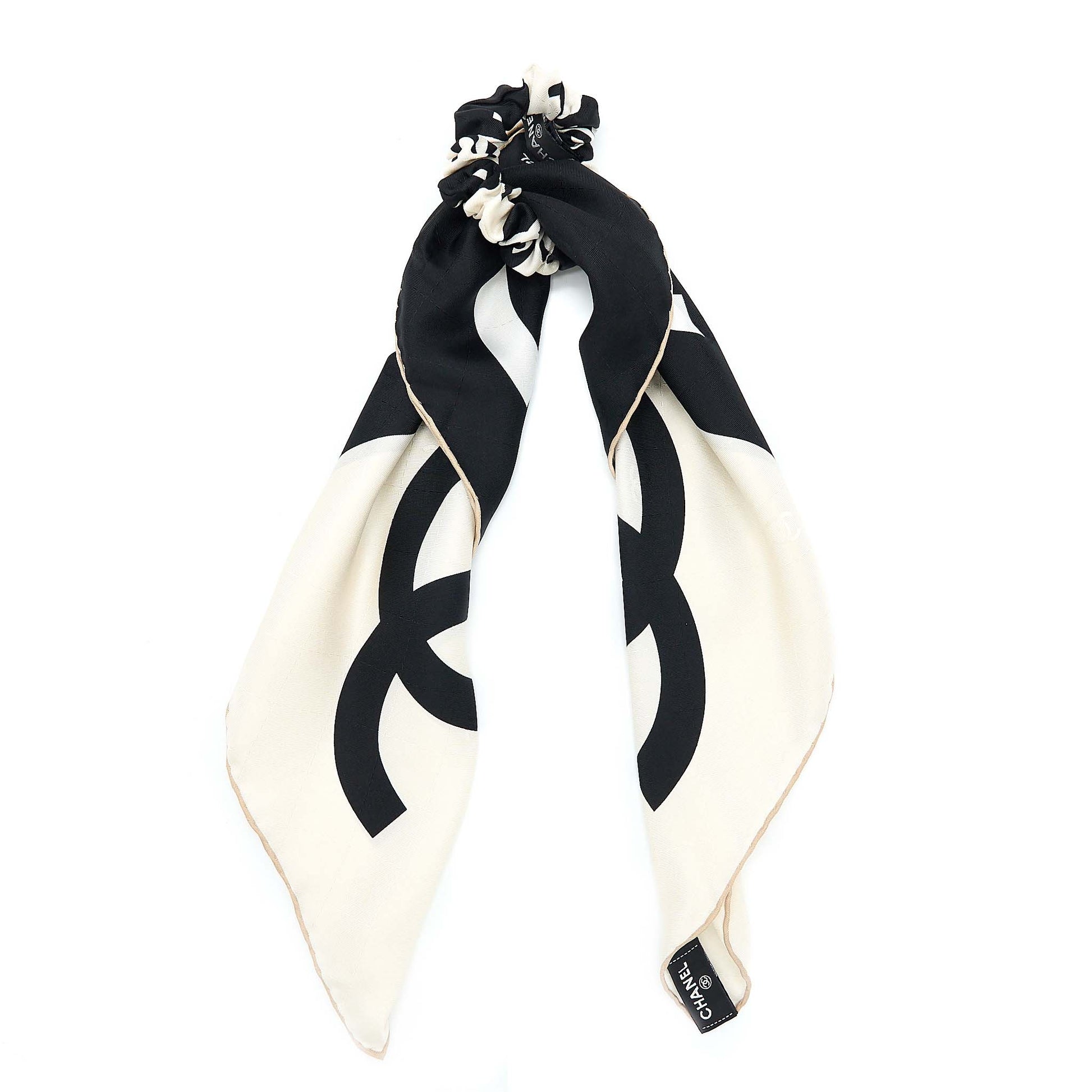Chanel CC Logo Hair Tie Silk Twill Black White Handbag
