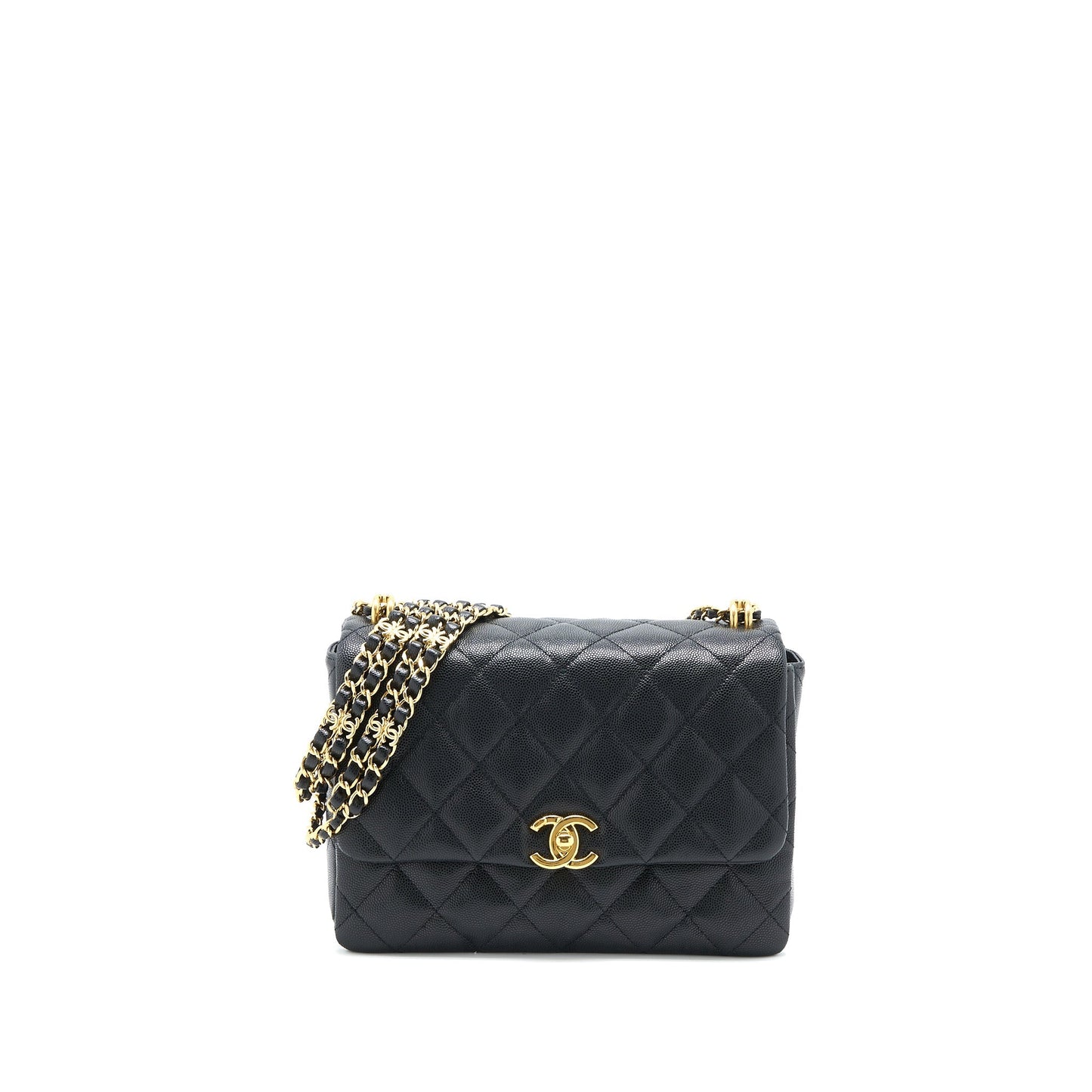 Chanel 22K Coco Caviar GHW Microchip Black Handbag