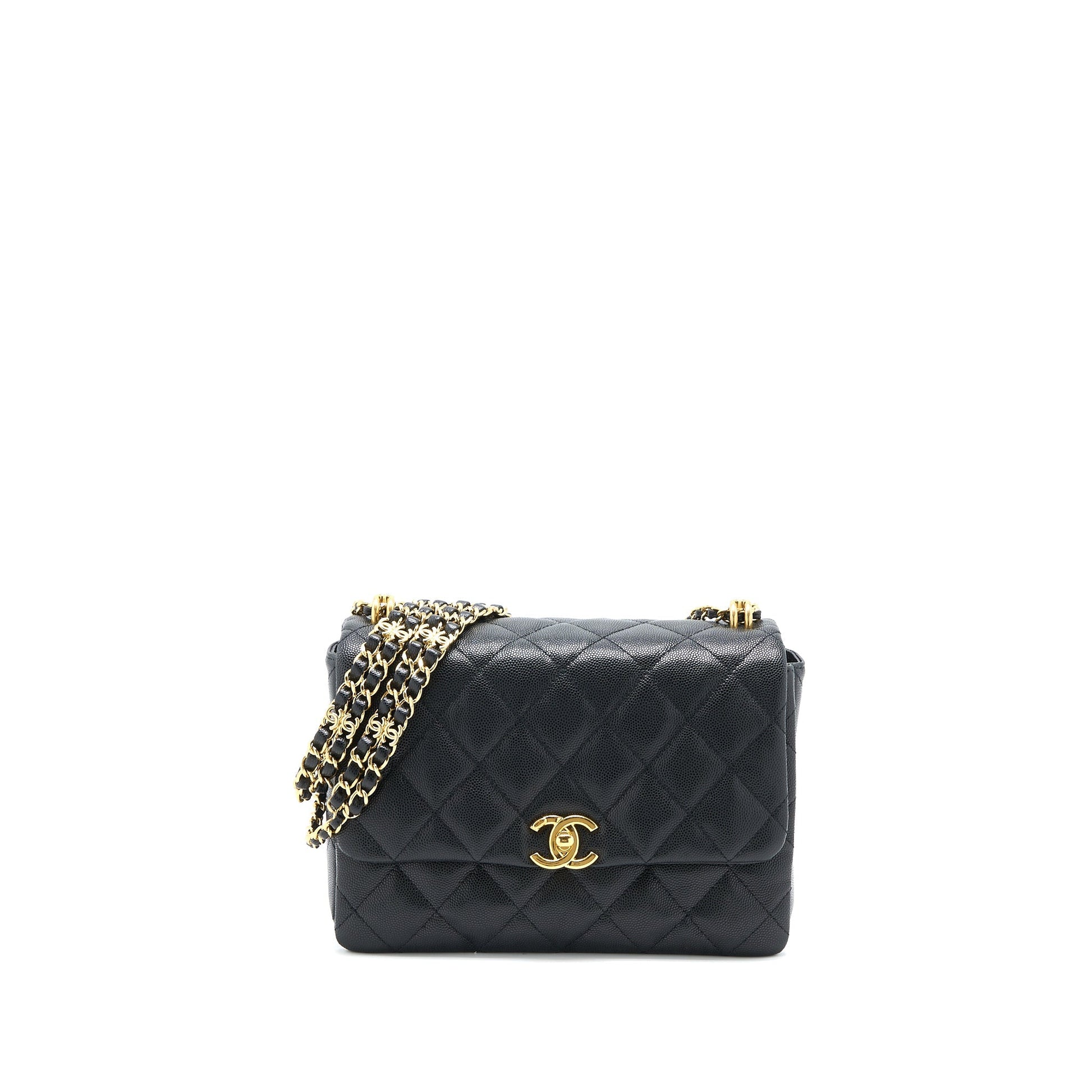 Chanel 22K Coco Caviar GHW Microchip Black Handbag