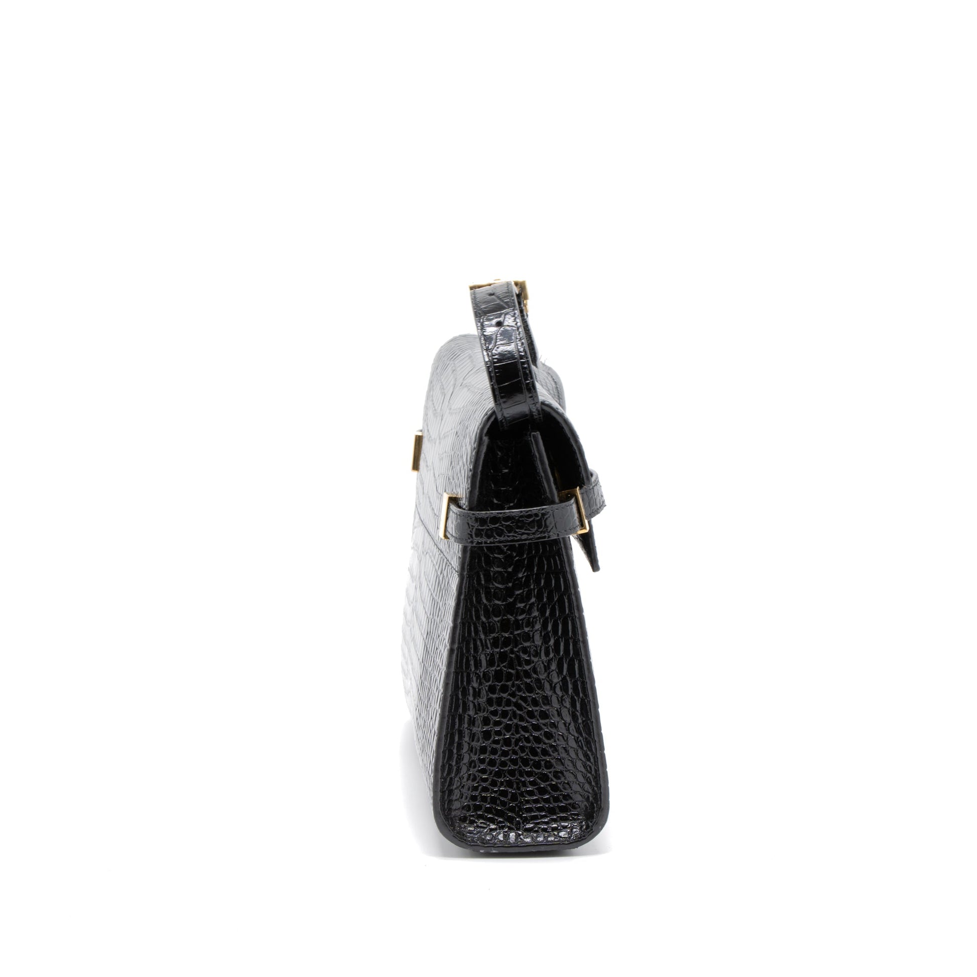 YSL Saint Laurent Manhattan Purse Crocodile Black Mini Embossed Shoulder Bag