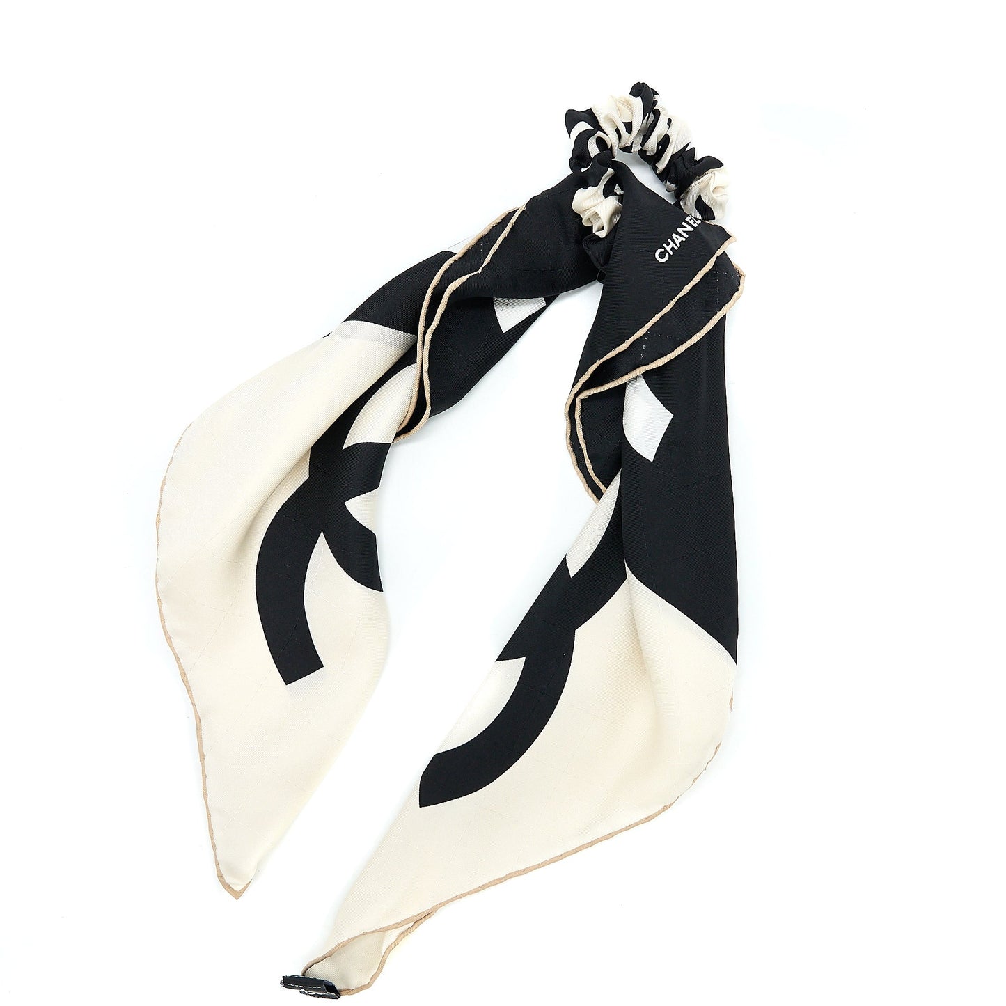 Chanel CC Logo Hair Tie Silk Twill Black White Handbag