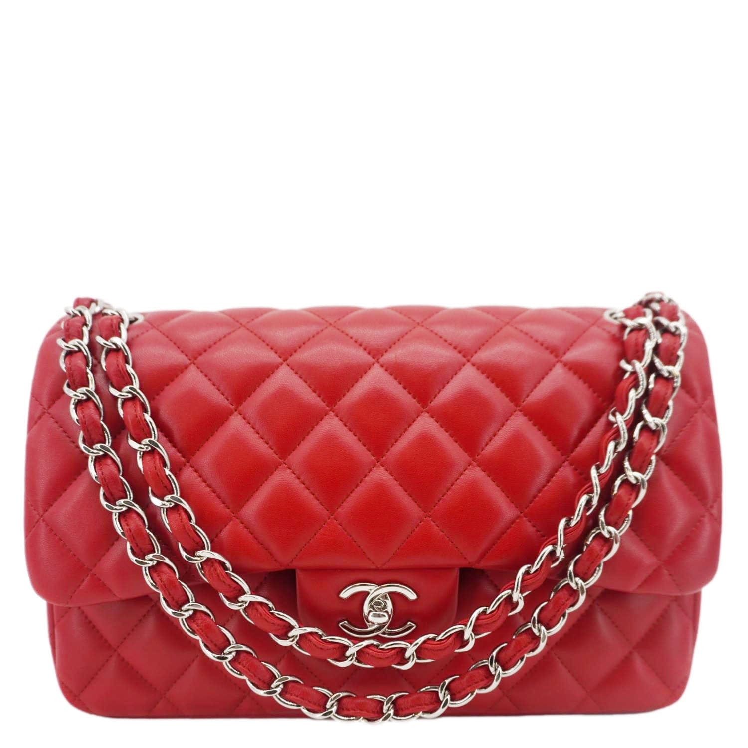 Chanel Classic Jumbo Double Flap Quilted Leather Red Travel Bag