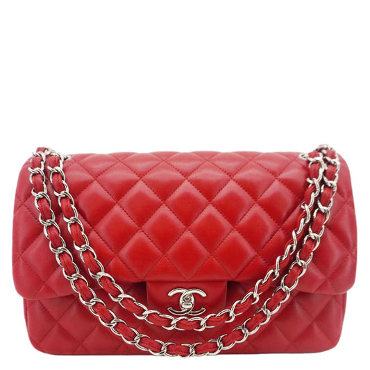 Chanel Classic Jumbo Double Flap Quilted Leather Red Travel Bag