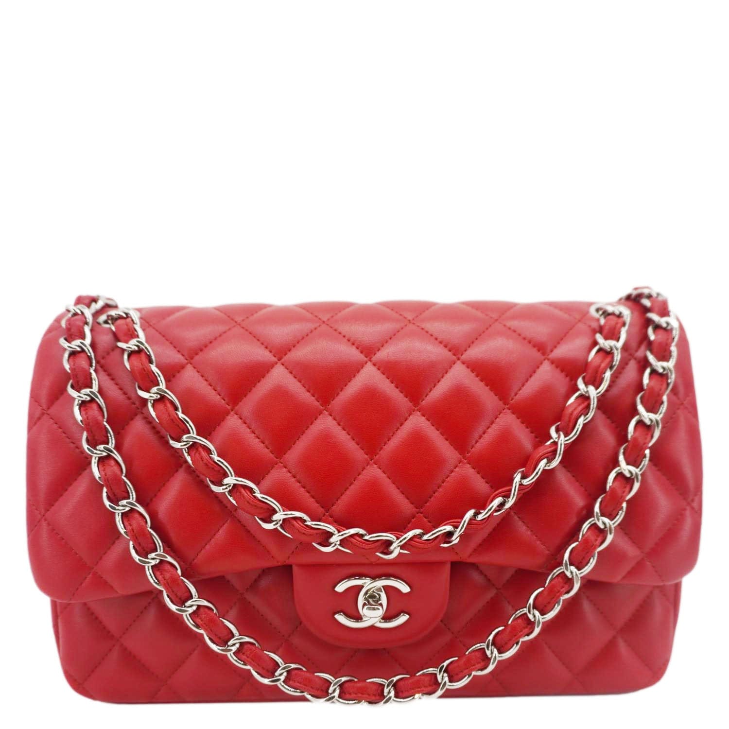 Chanel Classic Jumbo Double Flap Quilted Leather Red Travel Bag