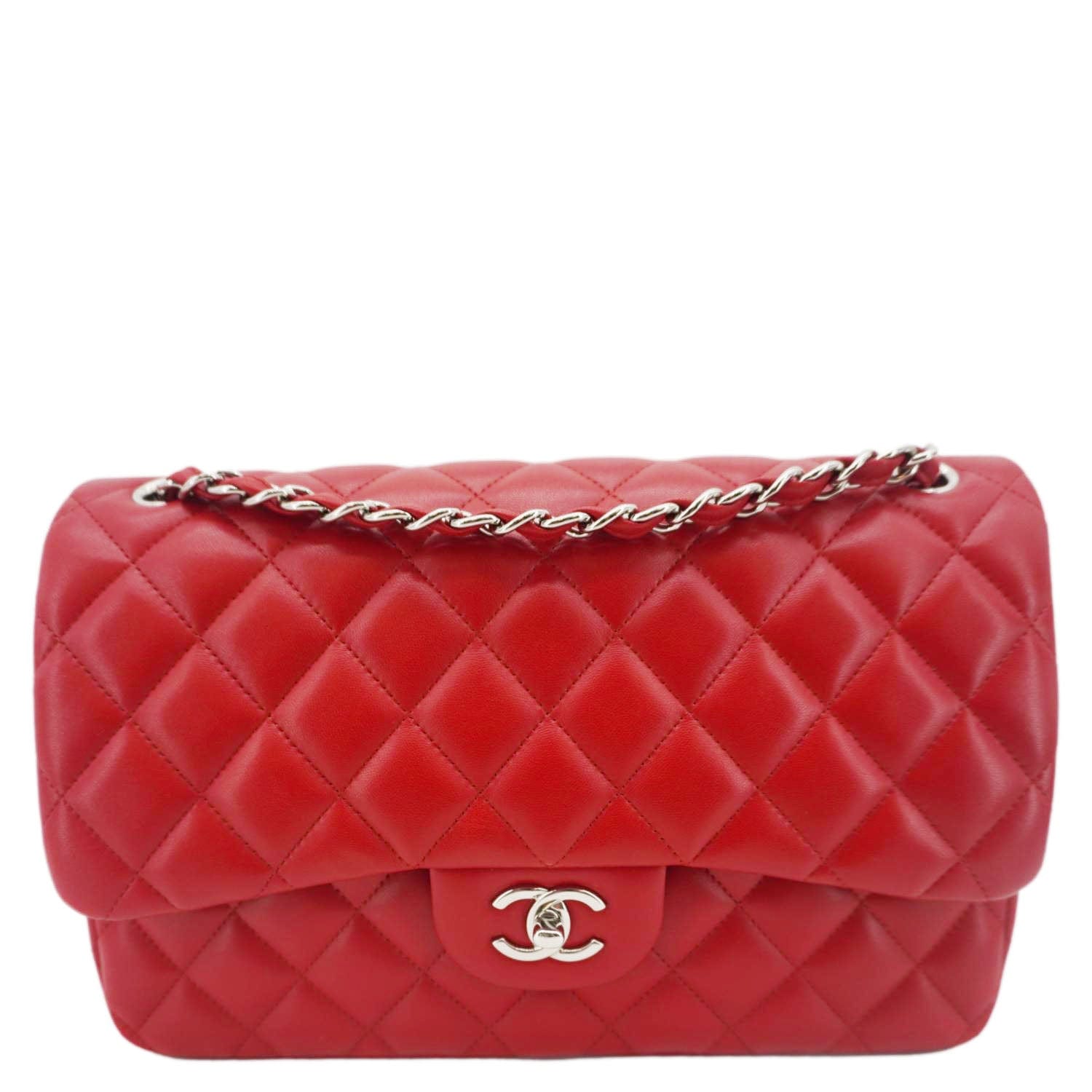 Chanel Classic Jumbo Double Flap Quilted Leather Red Travel Bag