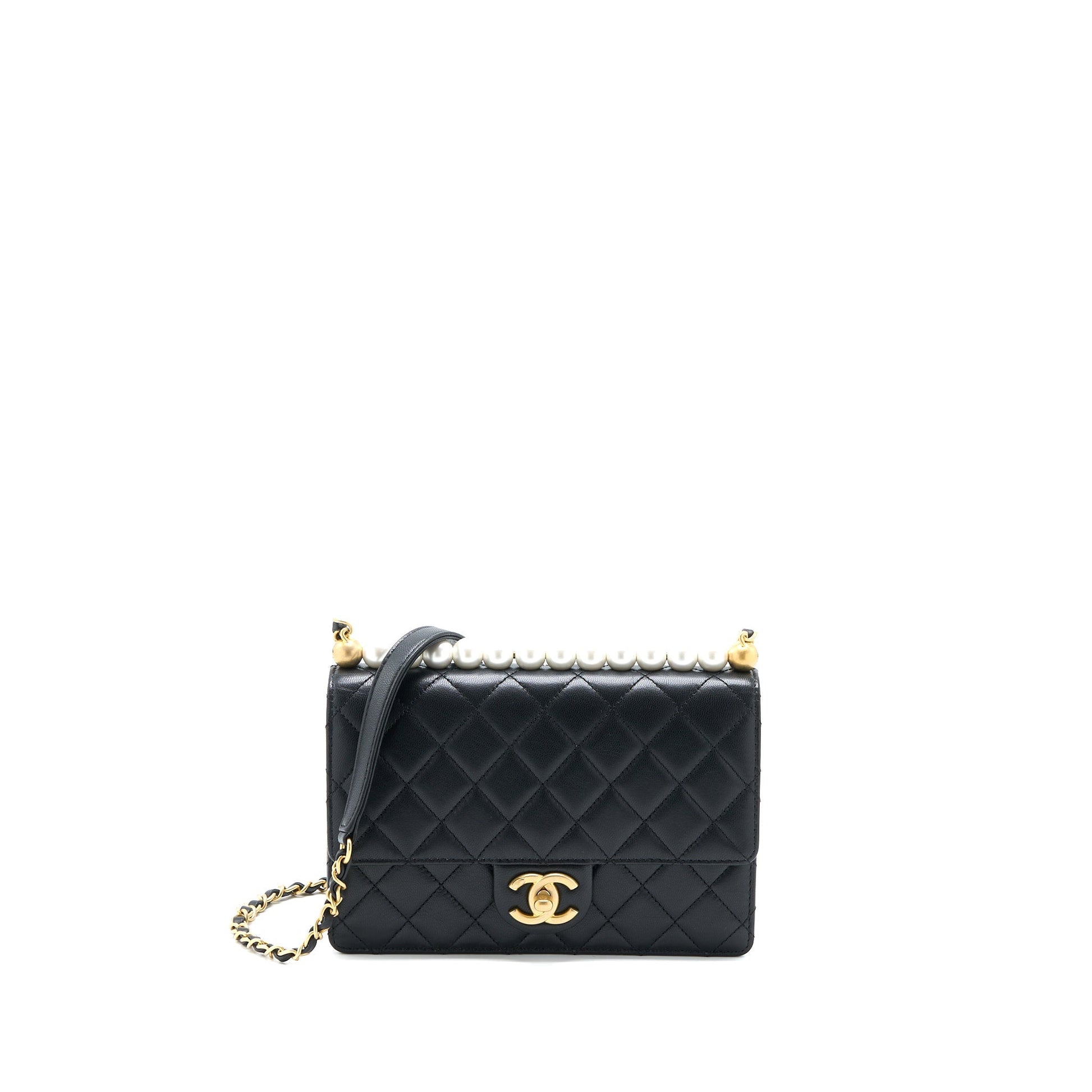 Chanel 20C Pearl Flap Goatskin GHW Black Shoulder Bag