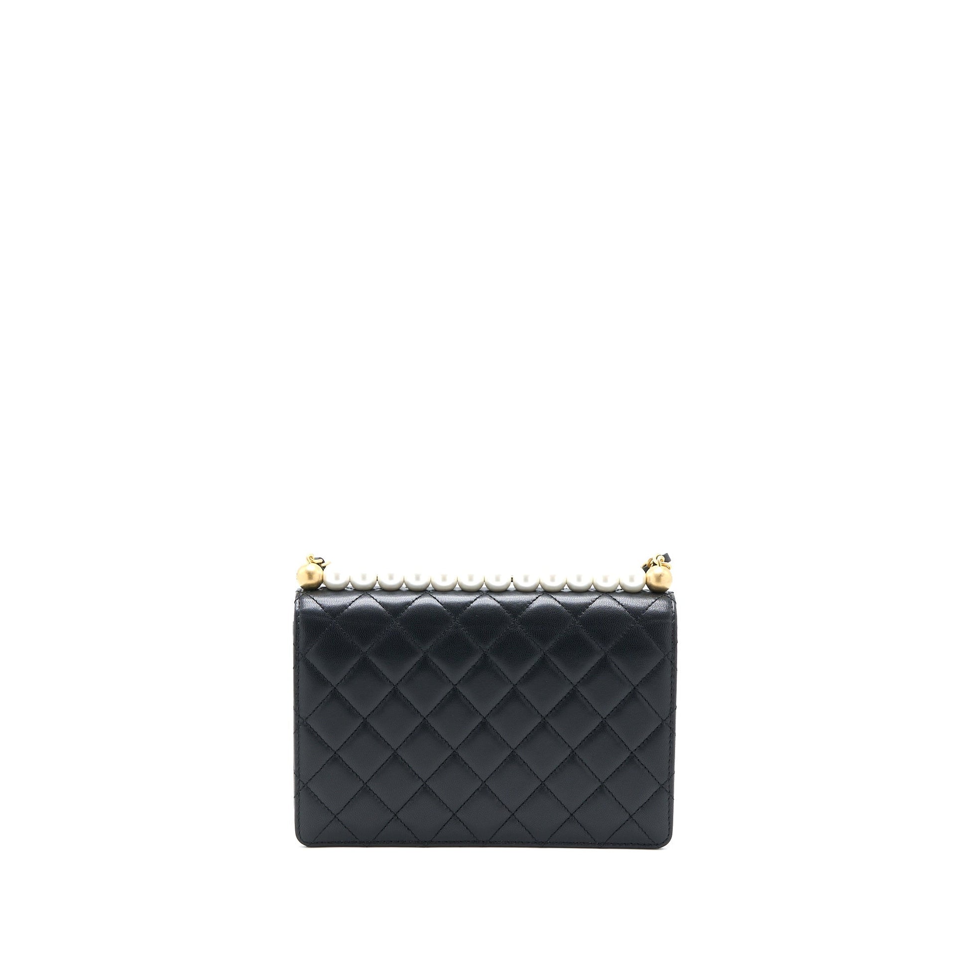 Chanel 20C Pearl Flap Goatskin GHW Black Shoulder Bag