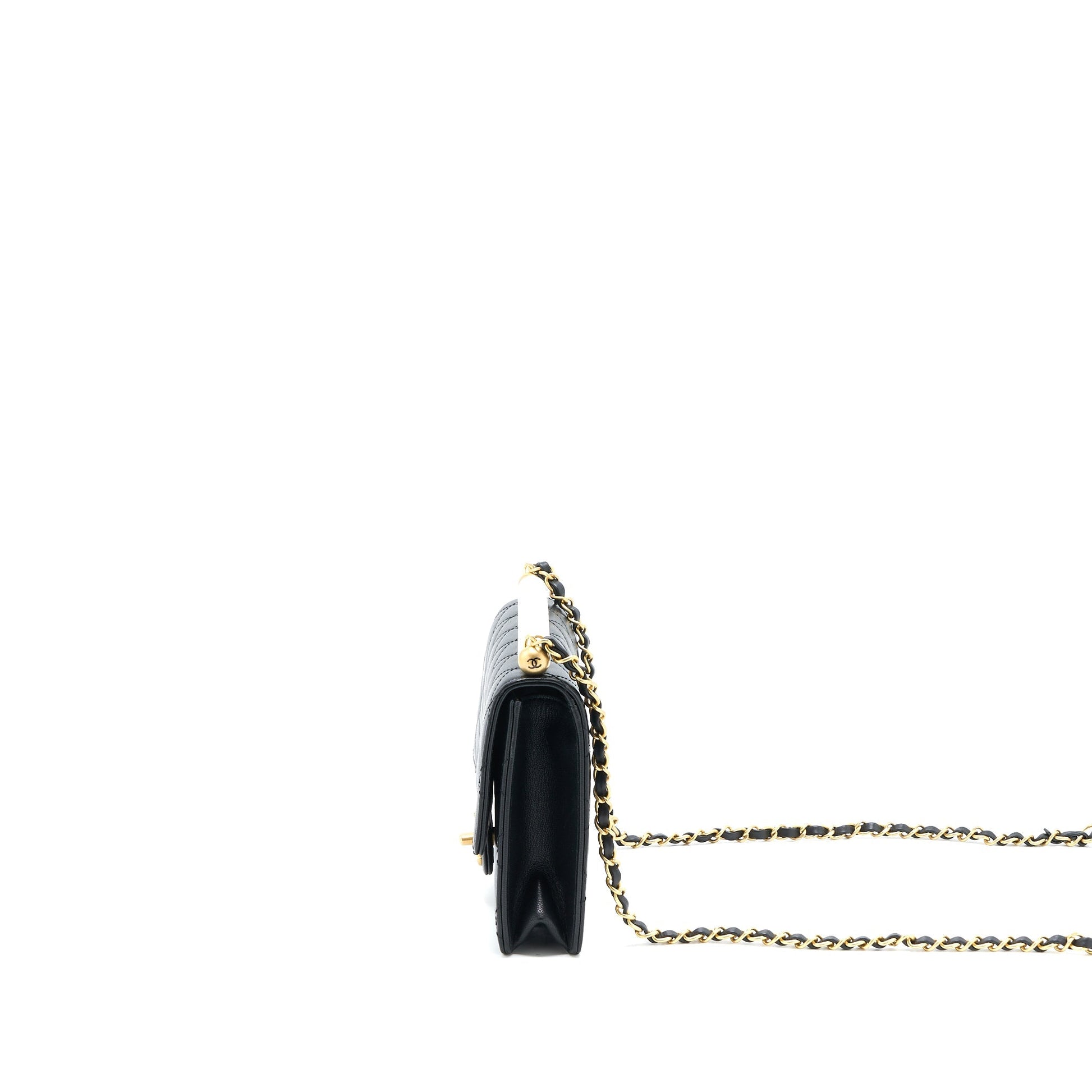 Chanel 20C Pearl Flap Goatskin GHW Black Shoulder Bag