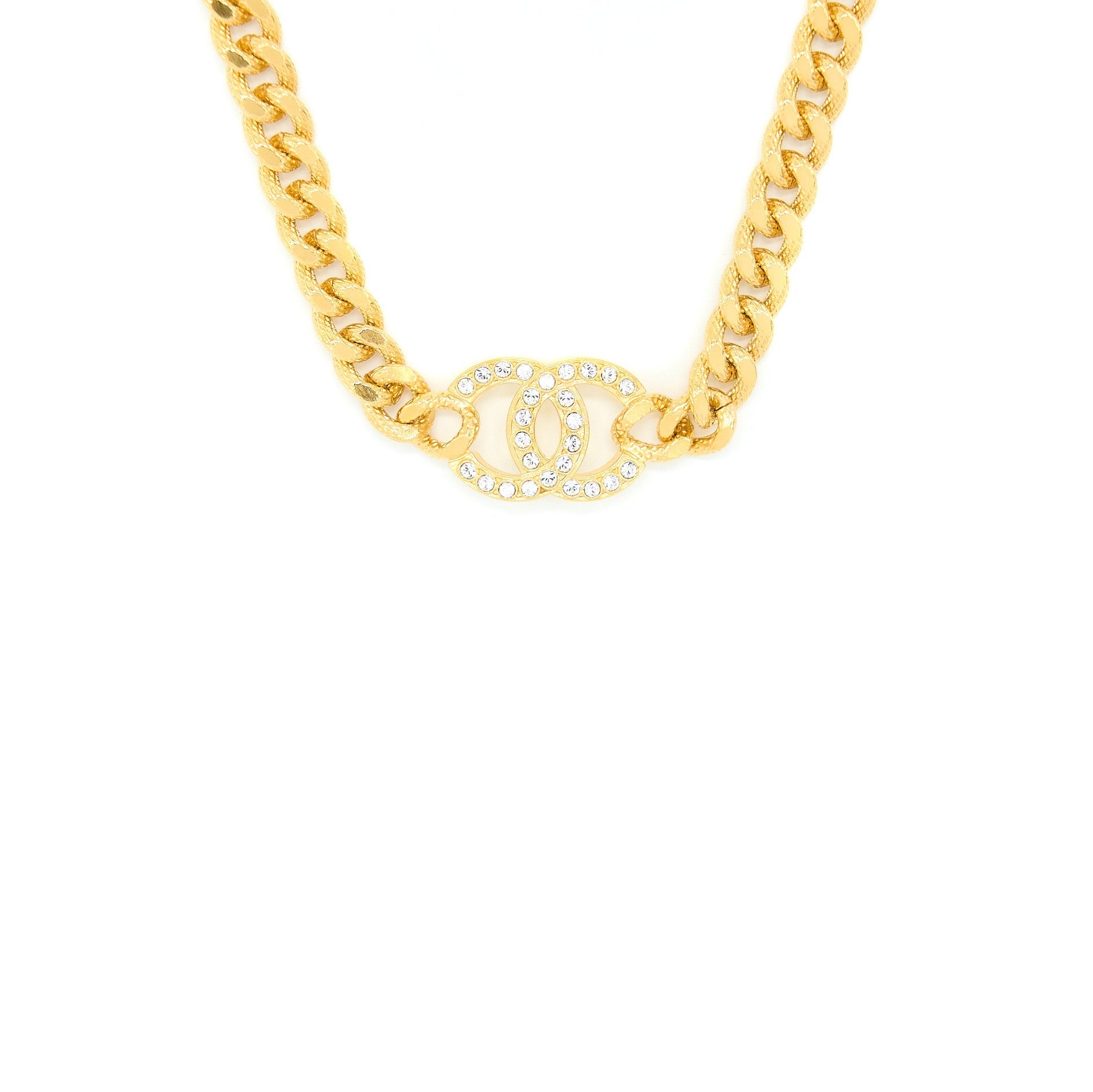Chanel CC Logo Choker Crystal Tone Gold Handbag