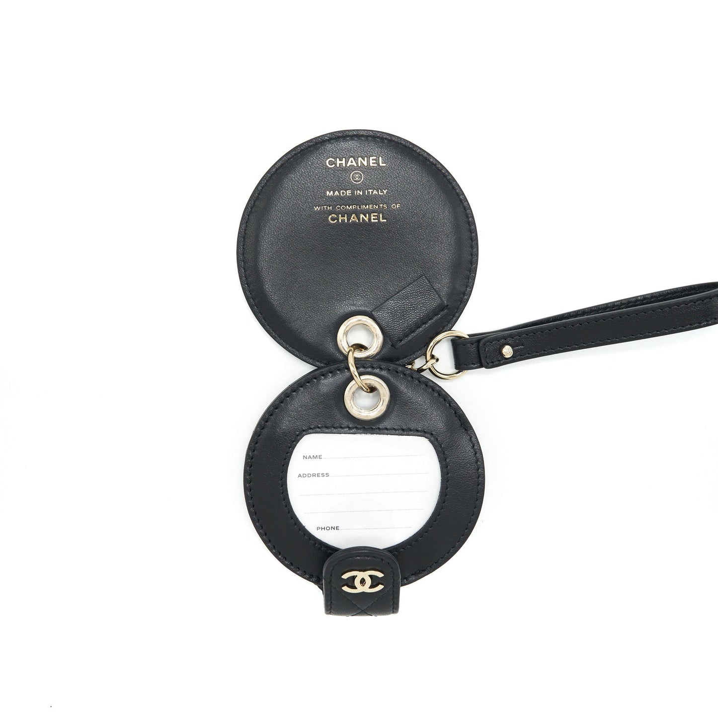 Chanel Quilted Luggage Tag Lambskin LGHW Black Leather Handbag
