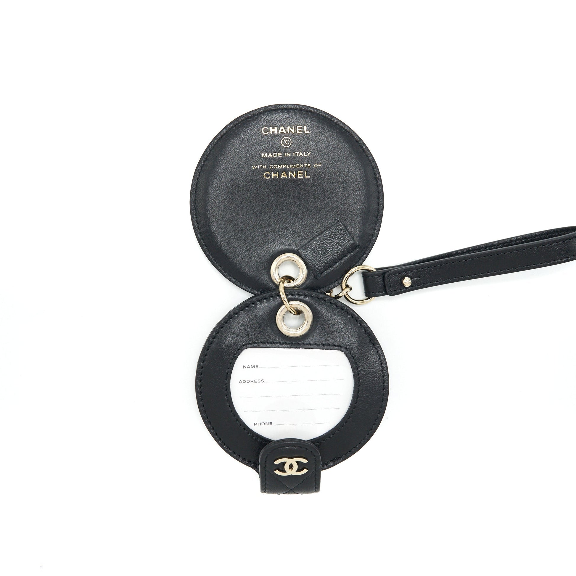 Chanel Quilted Luggage Tag Lambskin LGHW Black Leather Handbag