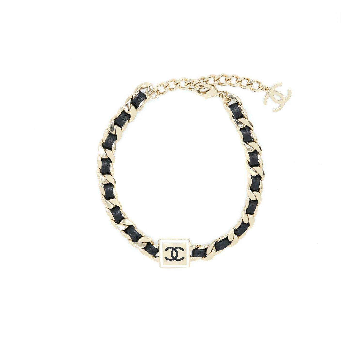 Chanel CC Logo Choker Light Tone Enamel Gold Leather Handbag