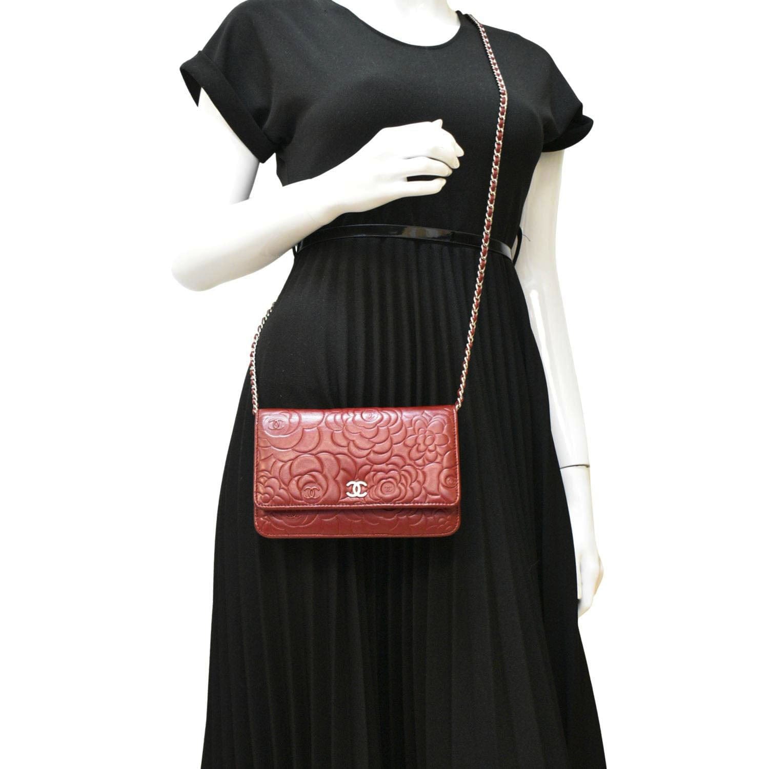 Chanel Camellia On Leather Red Wallet Case