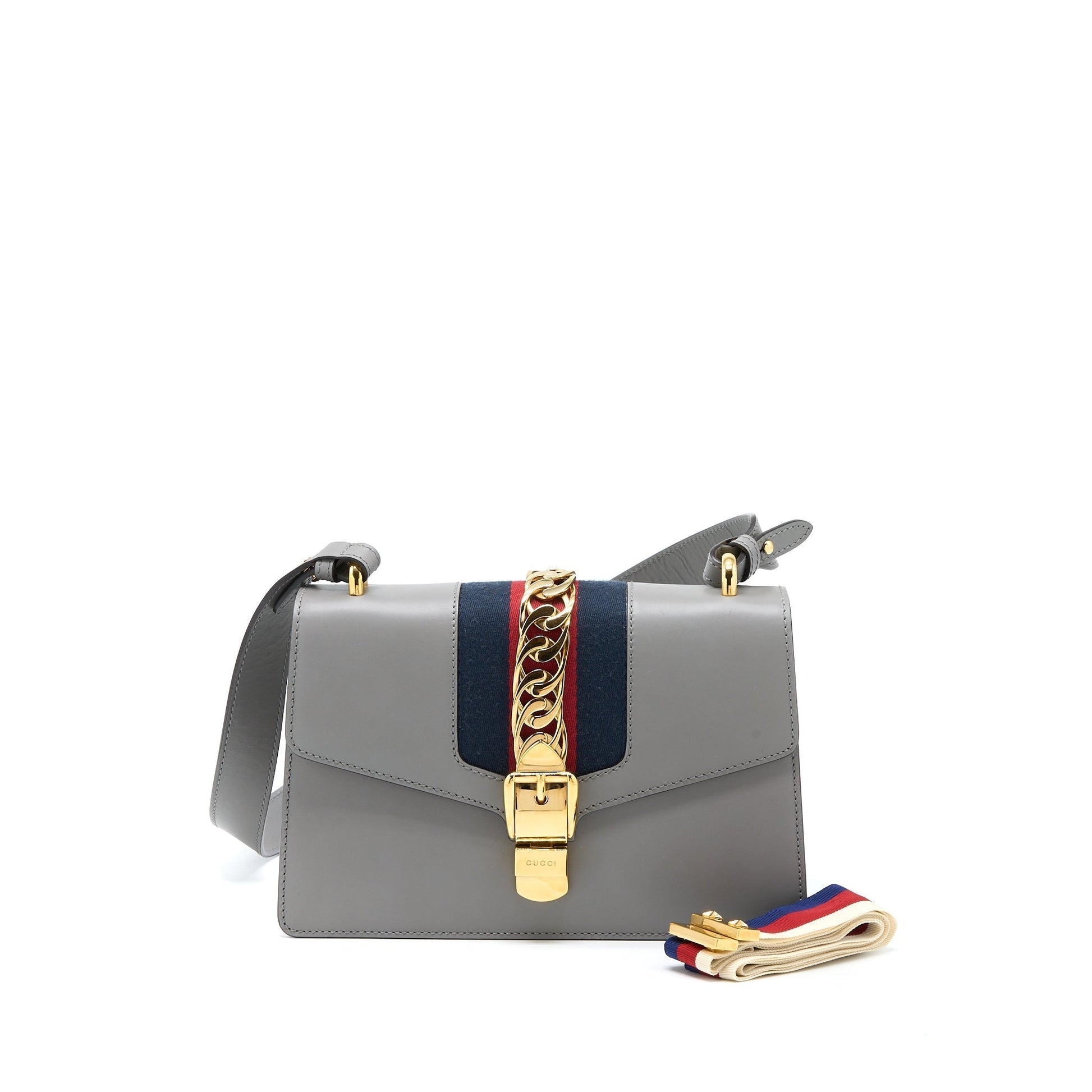 Gucci Sylvie Shoulder Bag Calfskin Grey Small