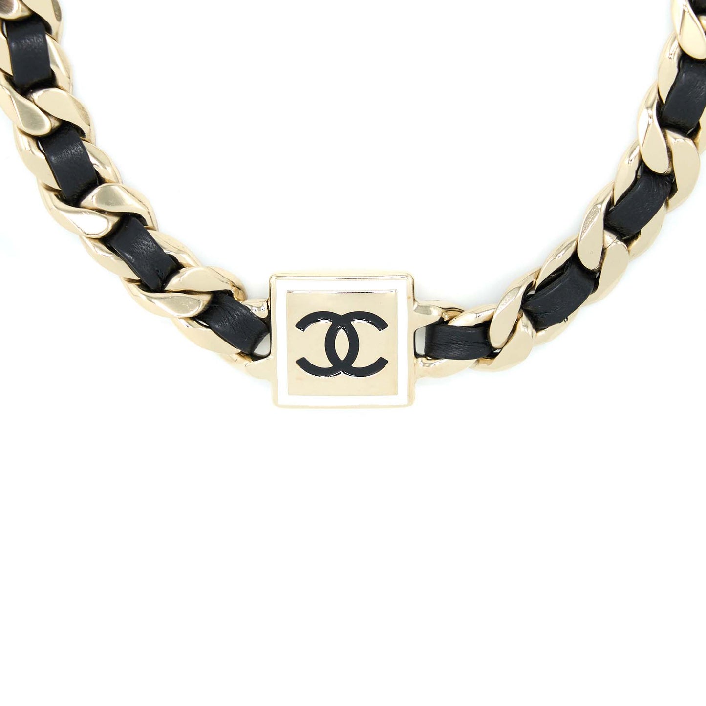Chanel CC Logo Choker Light Tone Enamel Gold Leather Handbag