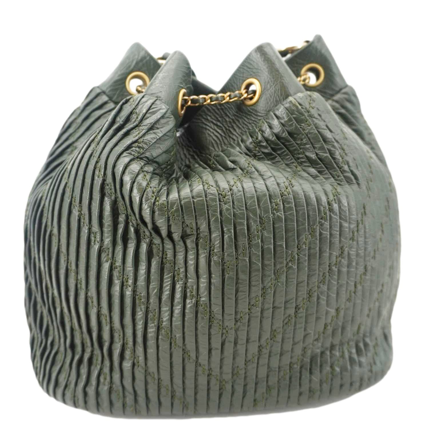 Chanel Chevron Drawstring Bucket Leather Green Jewelry