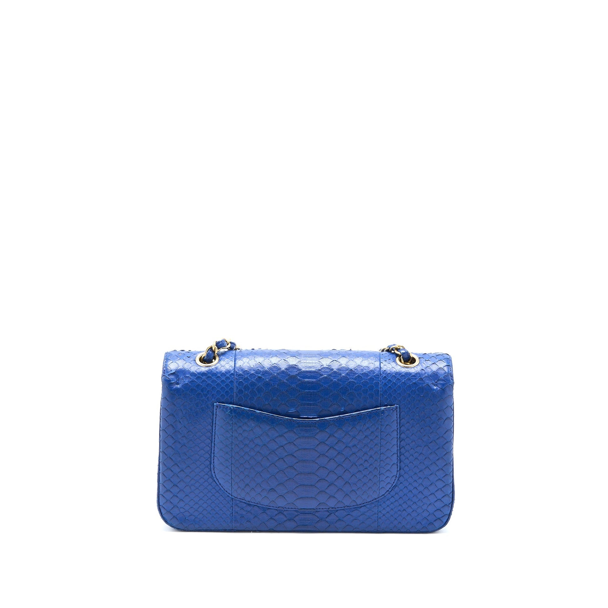 Chanel Classic Double Flap Python GHW Blue Shoulder Bag