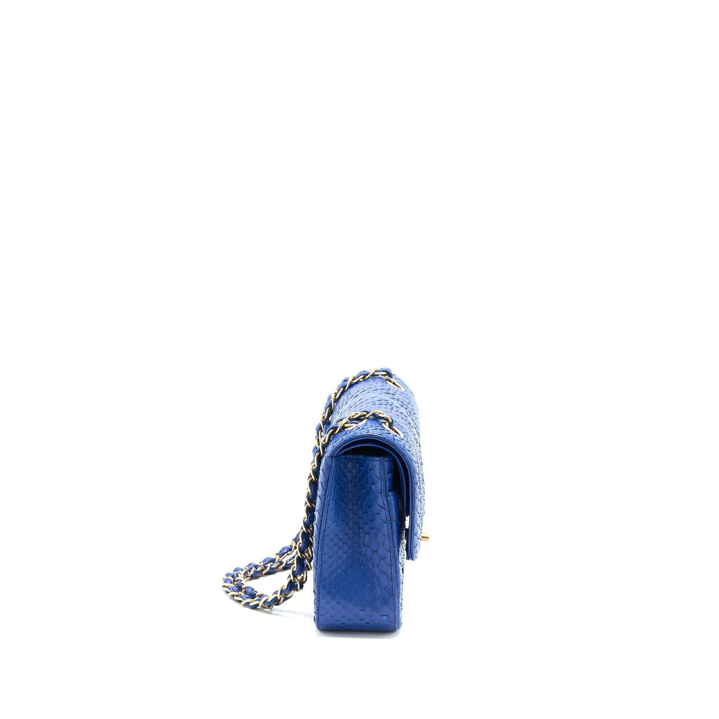 Chanel Classic Double Flap Python GHW Blue Shoulder Bag