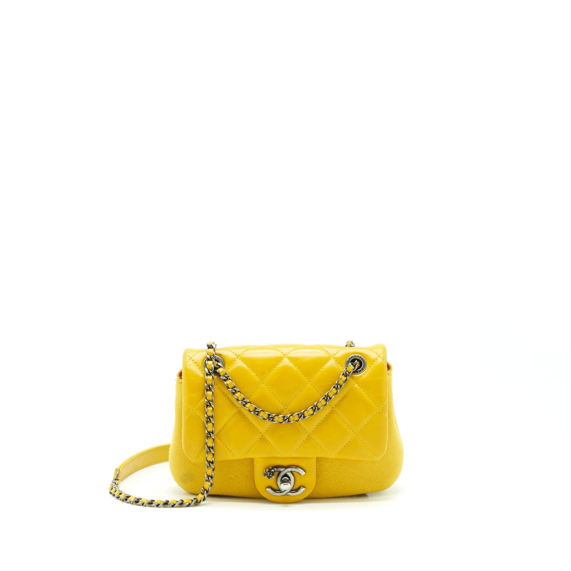 Chanel Seasonal Limited Flap Fabric Yellow Ruthenium Leather Shoulder Bag