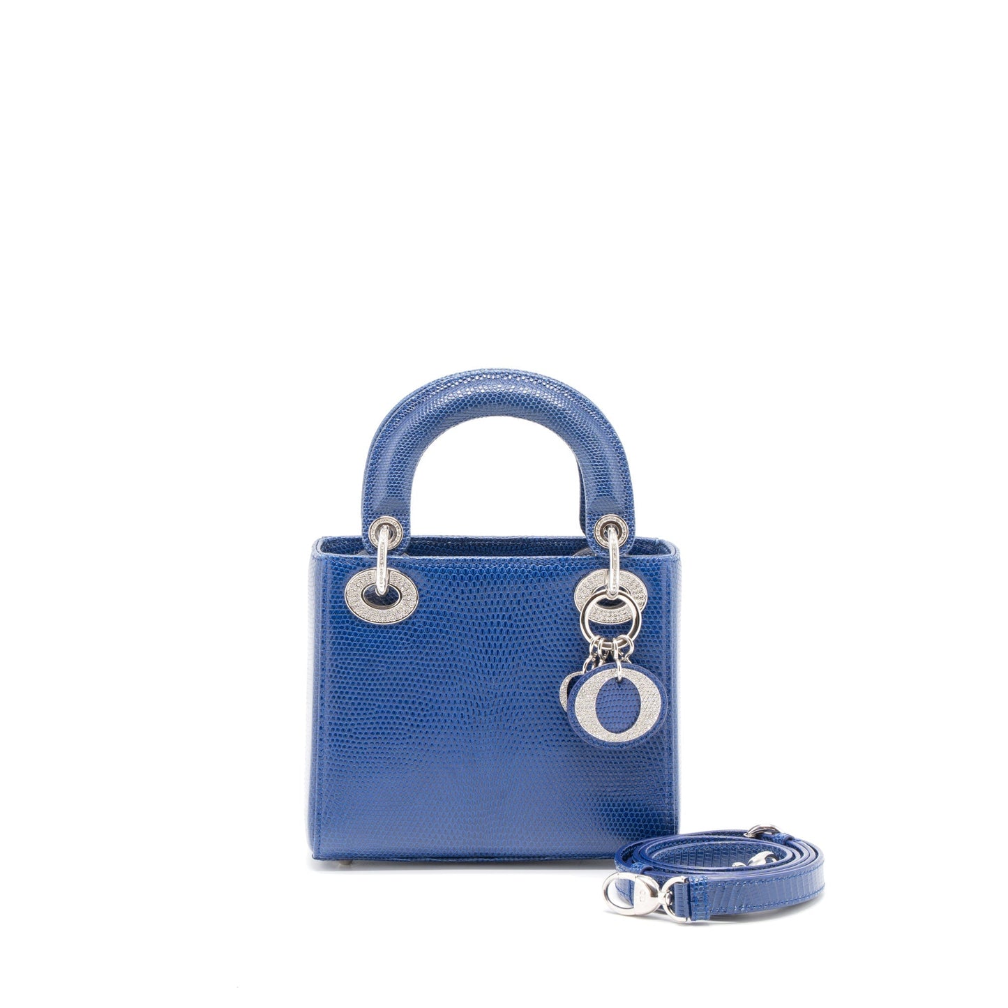 Dior Lady Lizard Crystal Handbag Blue Mini Travel Bag
