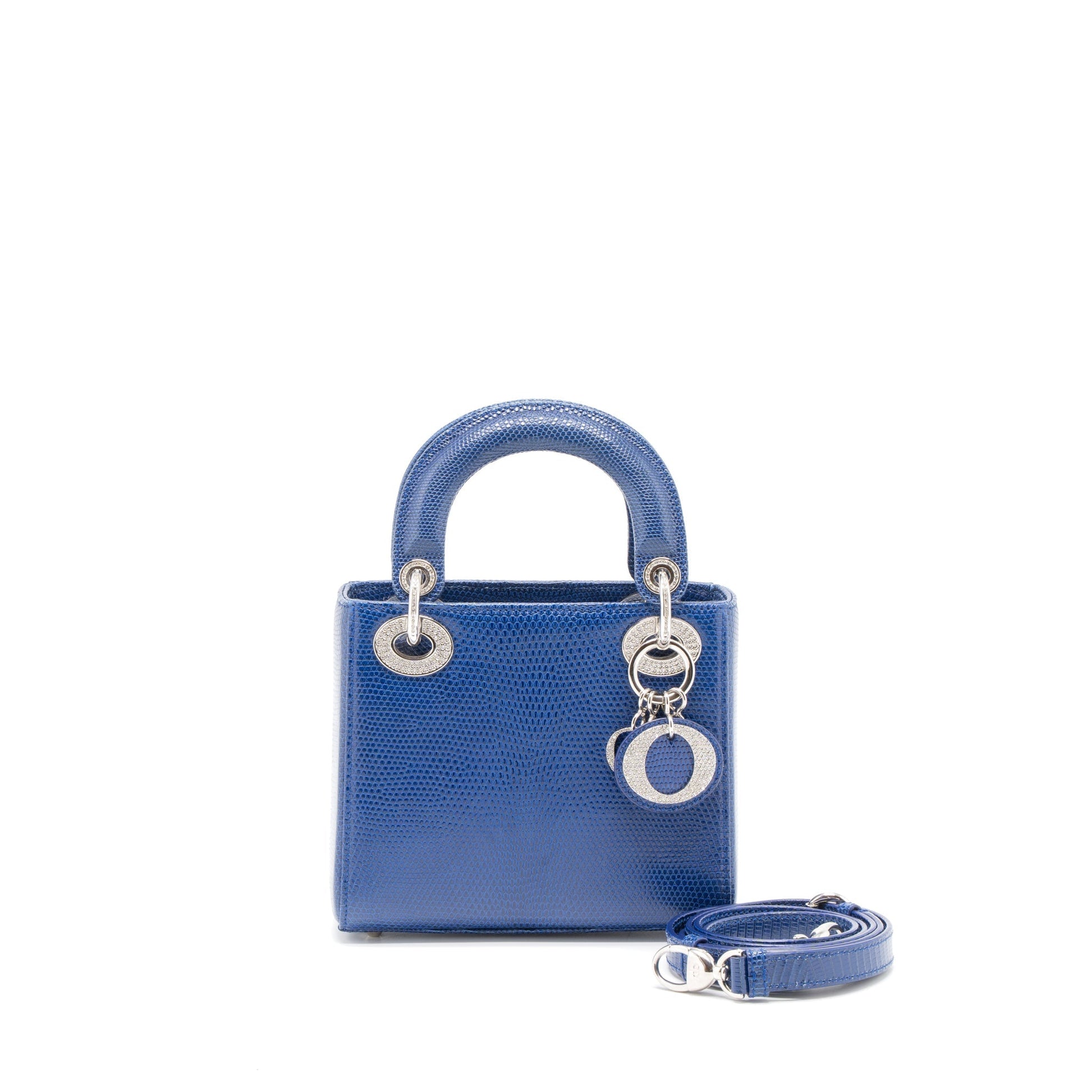 Dior Lady Lizard Crystal Handbag Blue Mini Travel Bag