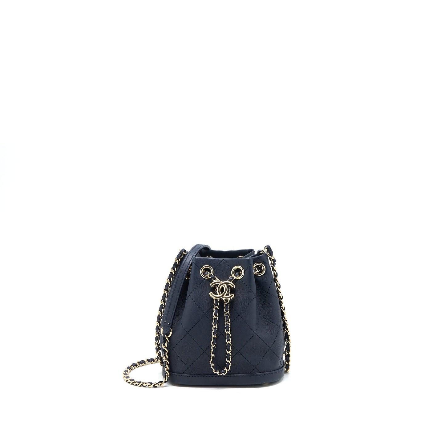 Chanel Drawstring Bucket Lambskin Navy GHW Jewelry
