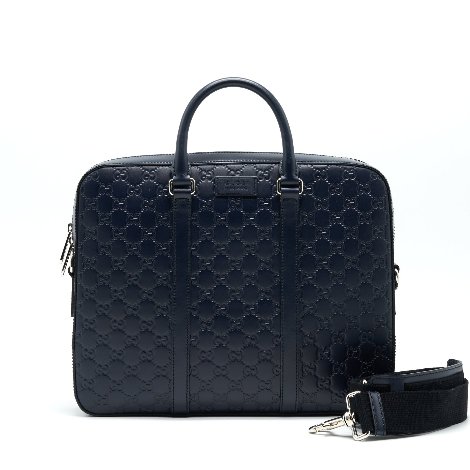 Gucci Men Briefcase Navy Handbag Leather Travel Bag