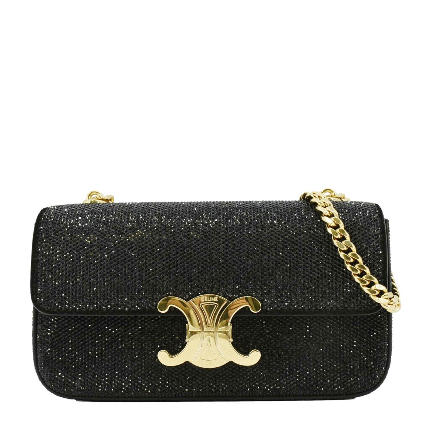 Triomphe Claude Strass Shoulder Bag Suede Black