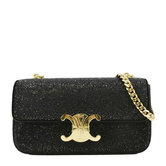 Triomphe Claude Strass Shoulder Bag Suede Black