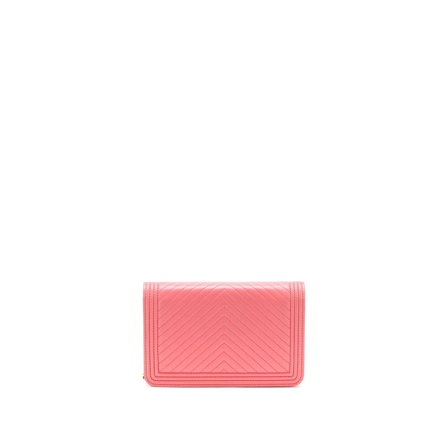 Chanel Boy On Chevron Calfskin LGHW Pink Wallet Case
